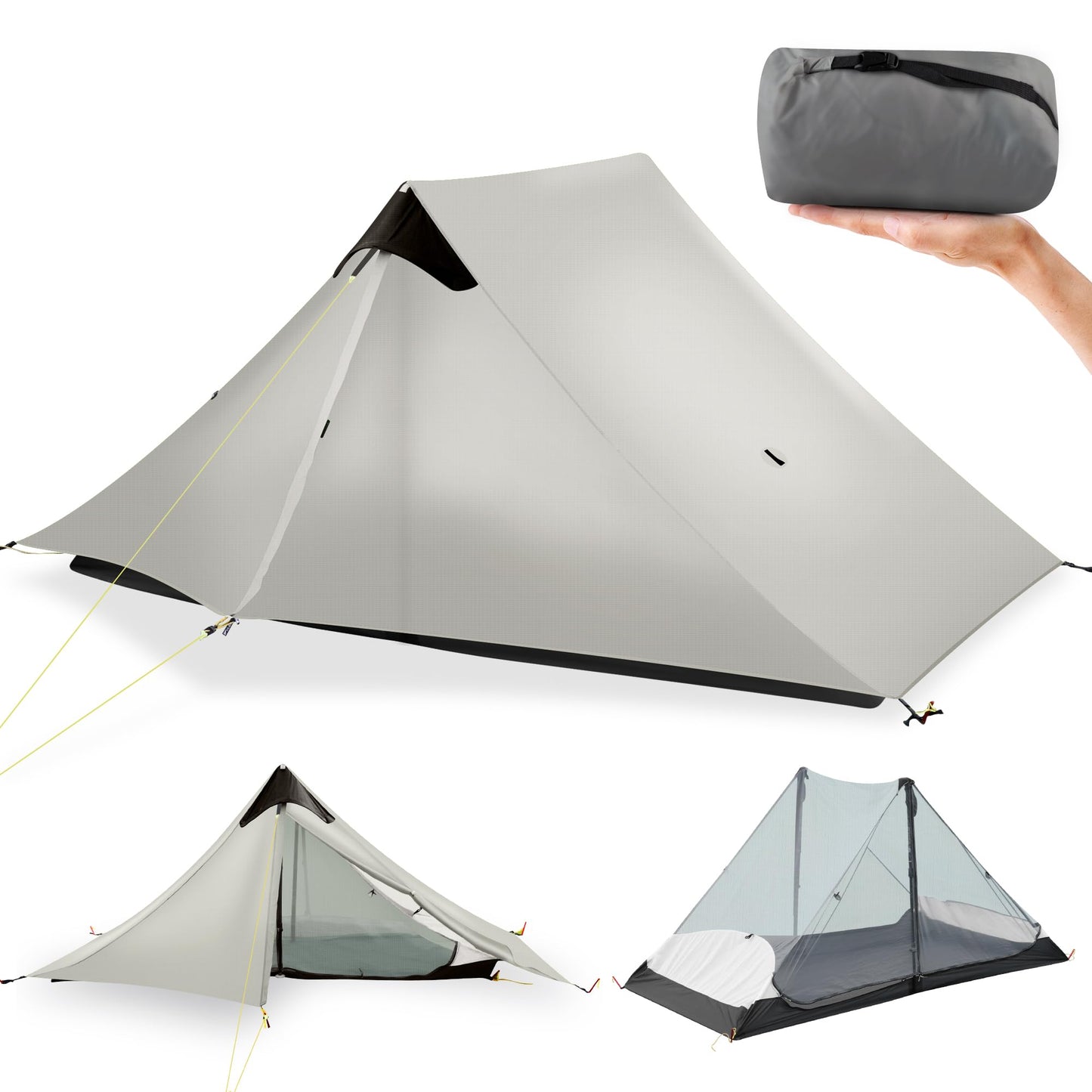 Ultralight Tent 3-Season Backpacking Tent 2 Person Camping Tent, Outdoor Lightweight LanShan Camping Tent Shelter for Camping, Trekking, Kayaking, Climbing, Hiking, 2 Person/Grey White