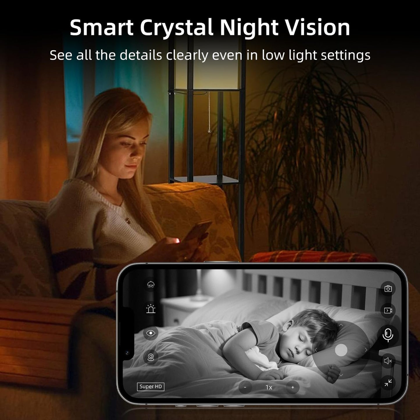 Camoon 2K 360 2.4Ghz Indoor Security Camera, WiFi Cameras for Home Security, Baby/Pet Camera with Phone App, One-Touch