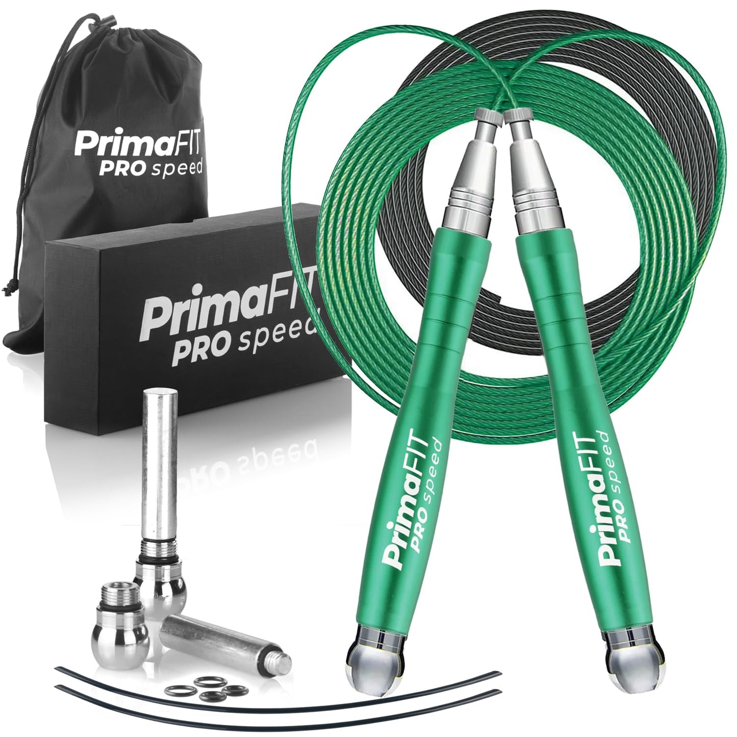 PrimaFIT Jump Rope Pro Speed Skipping Rope Adjustable Adult Jumping Rope Weighted Aluminium Handles for Double Dutch Boxing Workout Crossfit Exercise Fitness Spare Cable Weights Protectors Carry Bag