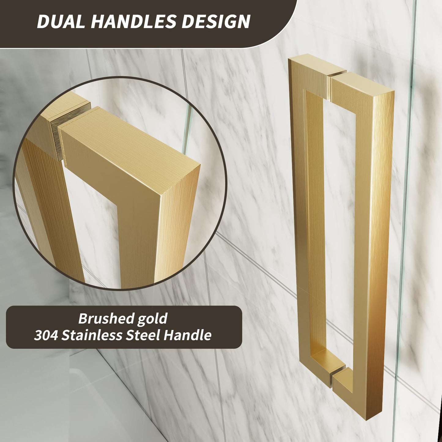 BILVOS 44-48" W x 70" H Frameless Pivot Shower Door, Semi-Frameless Hinged Shower Door with 5/16" (8mm) Clear SGCC Tempered Glass, Brushed Gold Pivot Shower Glass Door, Reversible Installation