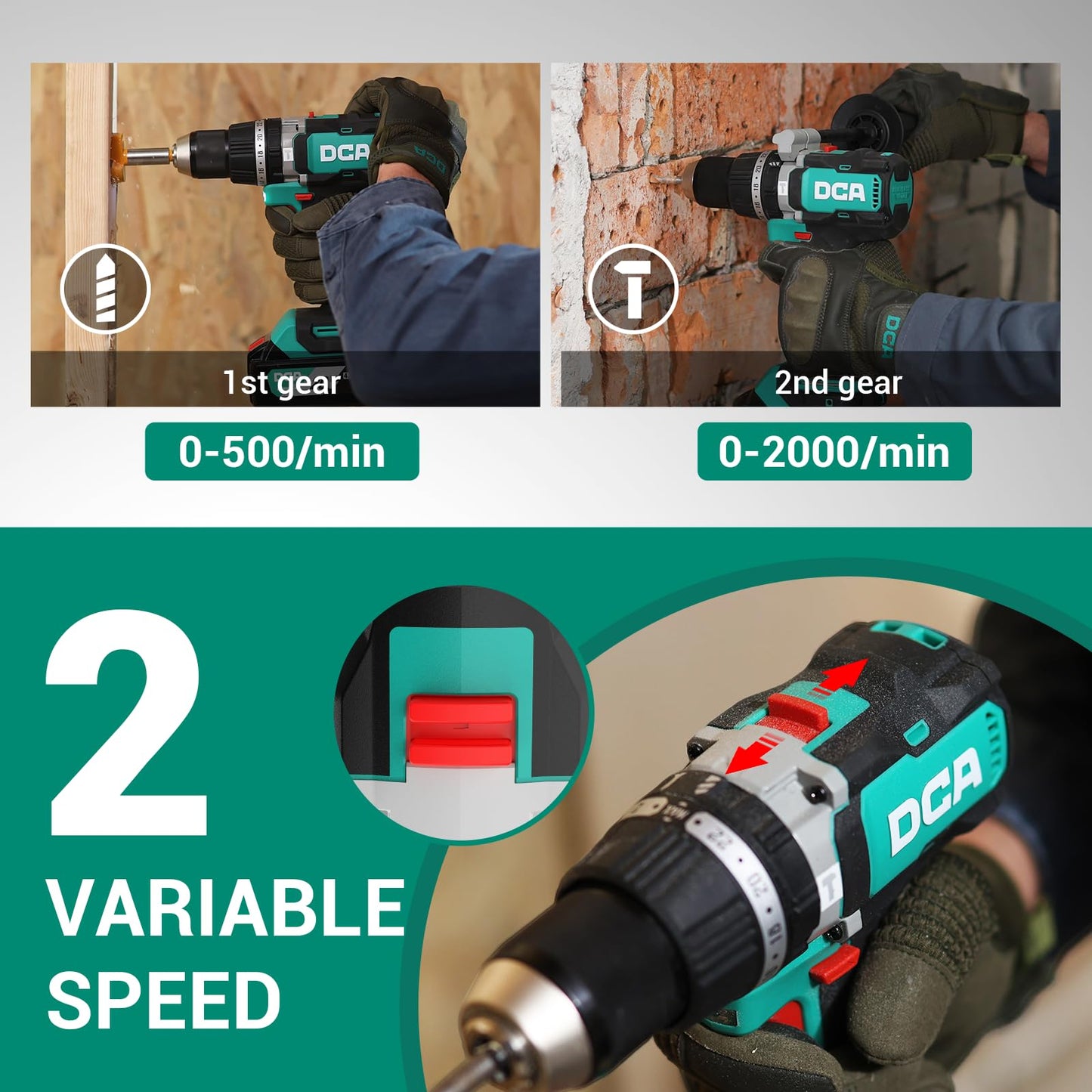 DCA 20V Brushless Hammer Drill, 1062 in.lbs Torque Impact Drill, 1/2" Keyless All-Metal Chuck, 24+1+1 Clutch, 32000 IPM, Heavy-duty Cordless Drill Kit with 4.0Ah Battery for Brick Wall, Metal, Wood