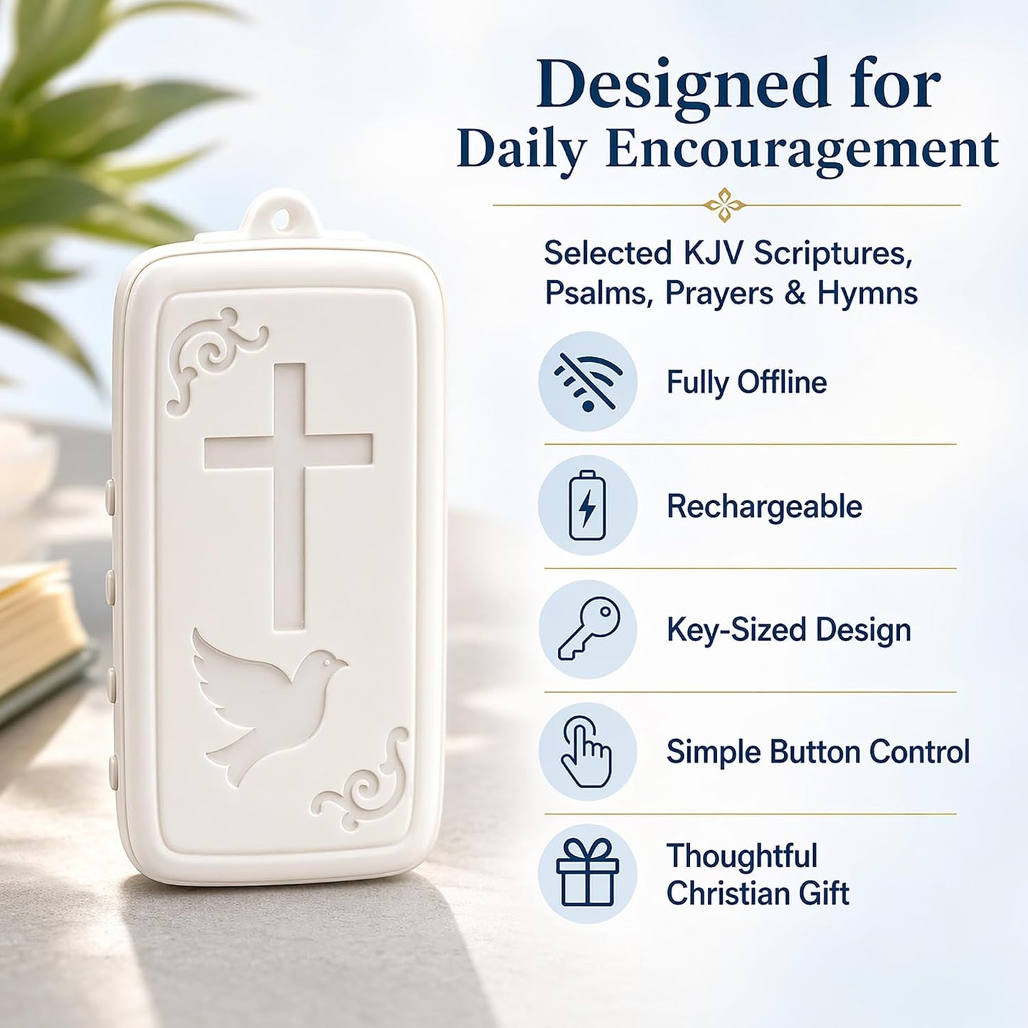 AHEHOLY Mini Bible Player with Selected KJV Scriptures, Psalms, Prayers & Hymns, Key-Sized Rechargeable Christian Gift