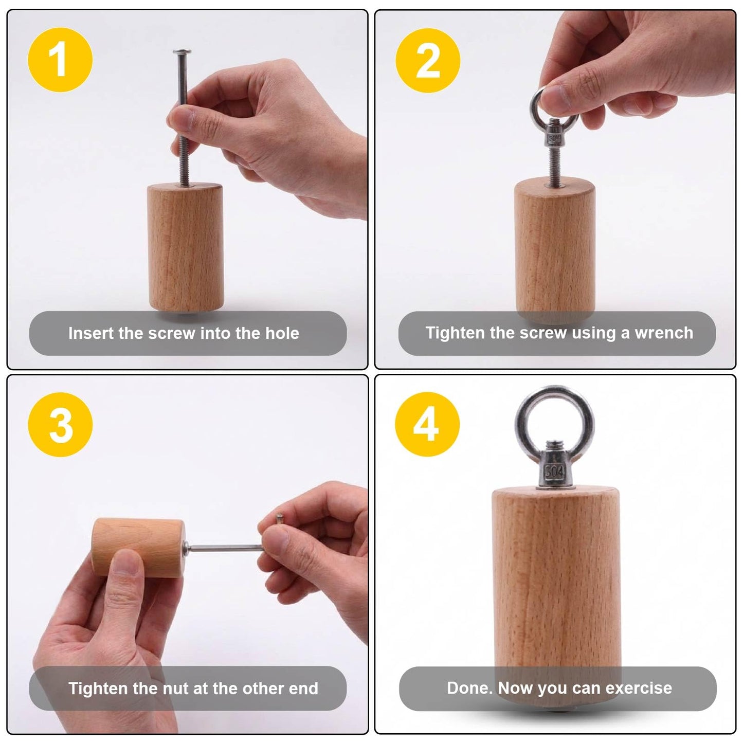 Lights Mountain Wooden Grip Handle for Forearm & Climbing Training, Compact Cylindrical Open-Hand Grip with Stainless Steel Ring, Beech Wood Endurance Grip for Cable Machine & Pull Training