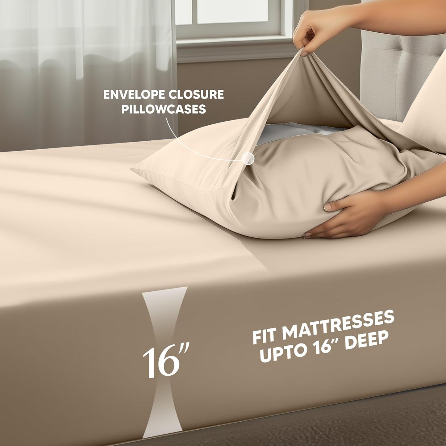 Utopia Bedding Queen Size Sheet Set - Soft, Breathable Microfiber, 4-Piece in Sand | Oeko-Tex Certified