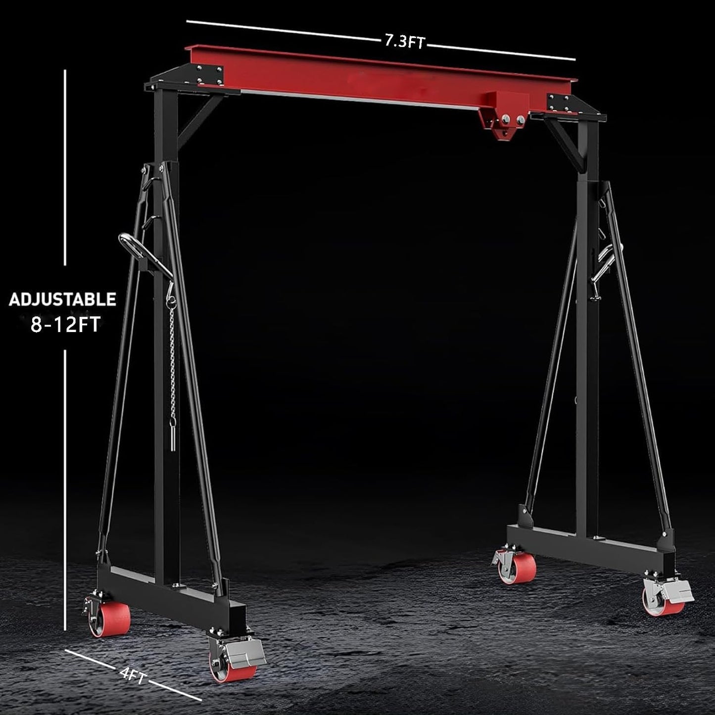 2-Ton (4,400 LBS) Adjustable Gantry Crane | 8–12 FT Height Adjustable | Shop Lift Hoist with Manual Trolley, Hook & Shackles | Portable Overhead Crane for Warehouse, Factory, Garage
