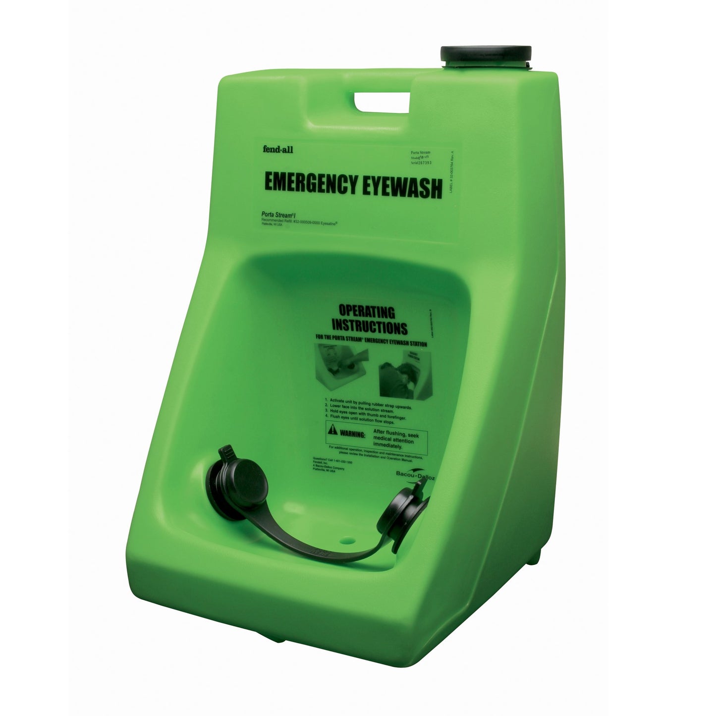 Fendall Porta Stream I 6-Gallon (22.7 L) Refillable Secondary Emergency Eye Wash Station (with 70 oz. / 2.07 L Saline Concentrate)