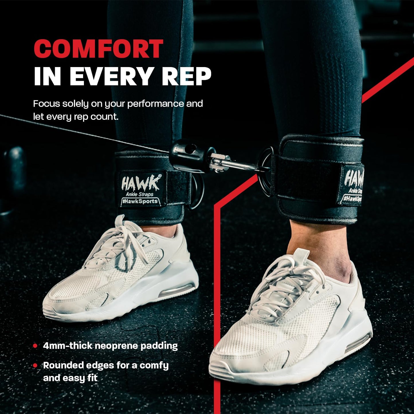 Hawk Sports Black - Ankle Straps for Cable Machines Women - Leg Cable Attachments for Gym - Leg Extension Strap