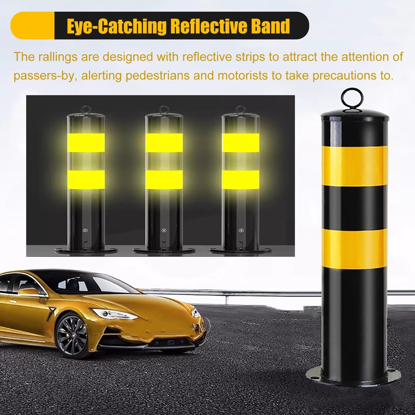 Driveway Barrier Traffic Barricade Post - Detachable Iron Bollard with Reflective Tape for Parking Lots & Road(H55cm 4pc)