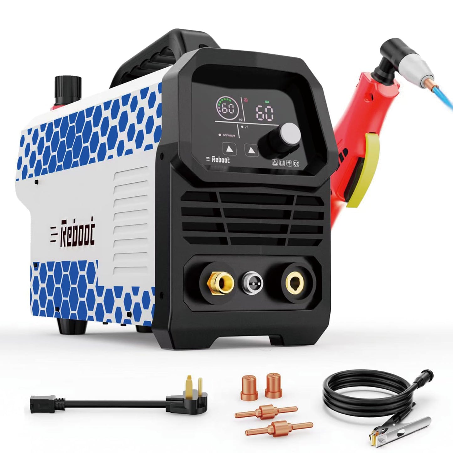 Reboot 60A Plasma Cutter, Large LED Display, 120/240V Synergic IGBT Inverter Cutting Machine, 1/2 Inch Clean Cut, 5/8 Inch Max Cut, Post Flow and 2T/4T, Built-in Air Regulator, for Beginners DIY Use