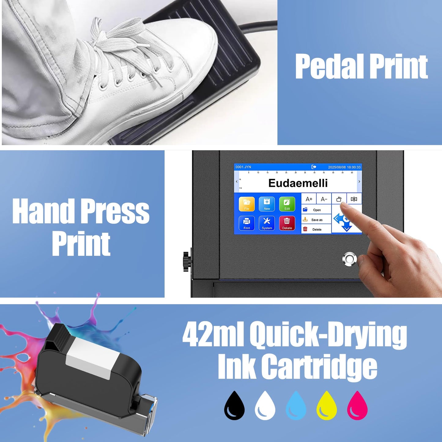 P6 Inkjet Coding Machine with 7" Touch Screen,0.08-0.5" Batch Code Printer with 42ml Black Ink Cartridge for Expiry Dates,Logo,Barcode,QR Code,Batch Lot Number,Label, Date Printer for Various Material