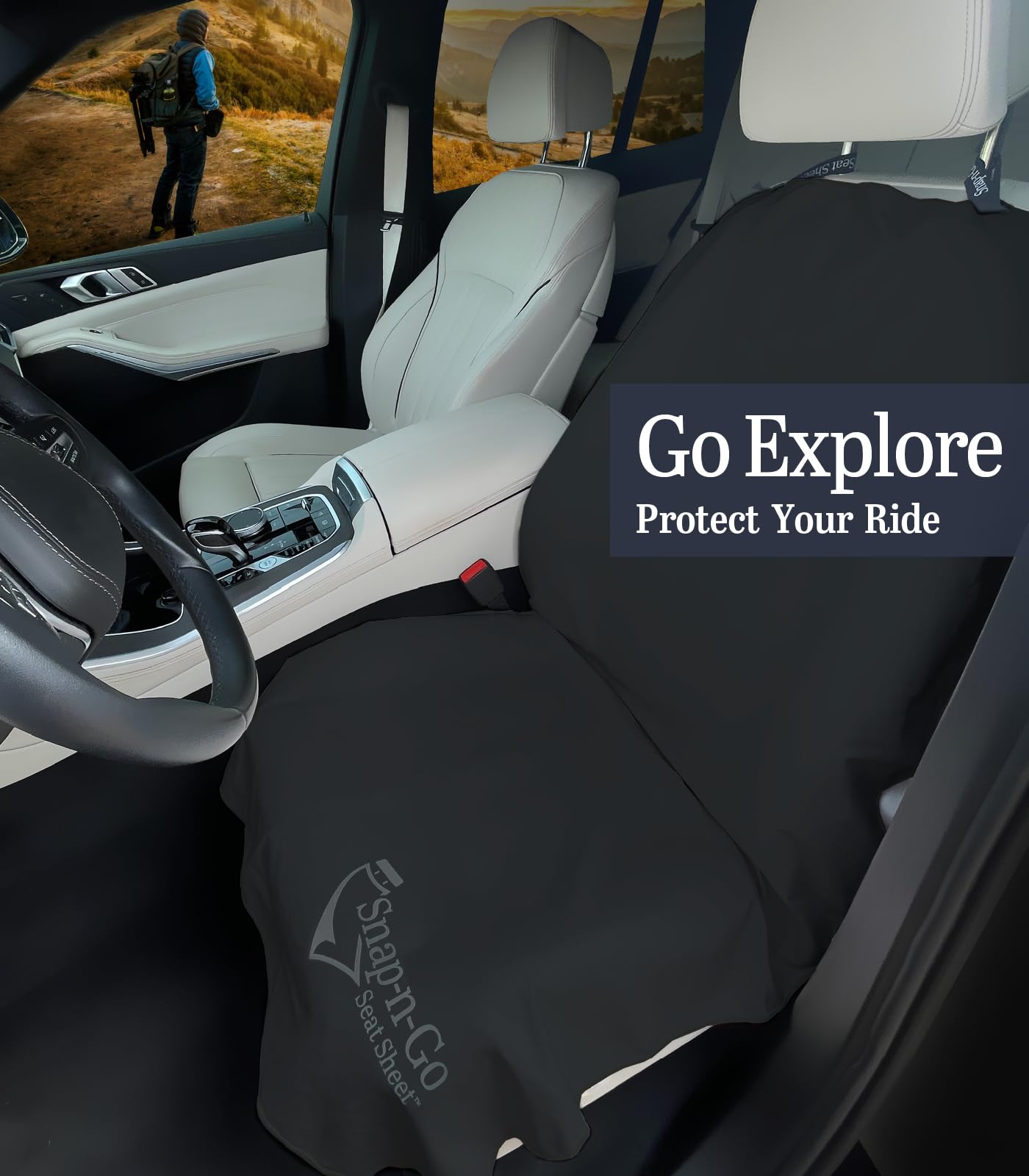 Car Seat Towel Cover After Gym Workout Yoga Pets | Snap-n-Go Seat Sheet™ Universal Fit with Headrest Post Straps, Quick-Dry Washable Sweat Protector for Cars, Trucks, SUVs Interior Protection (Black)