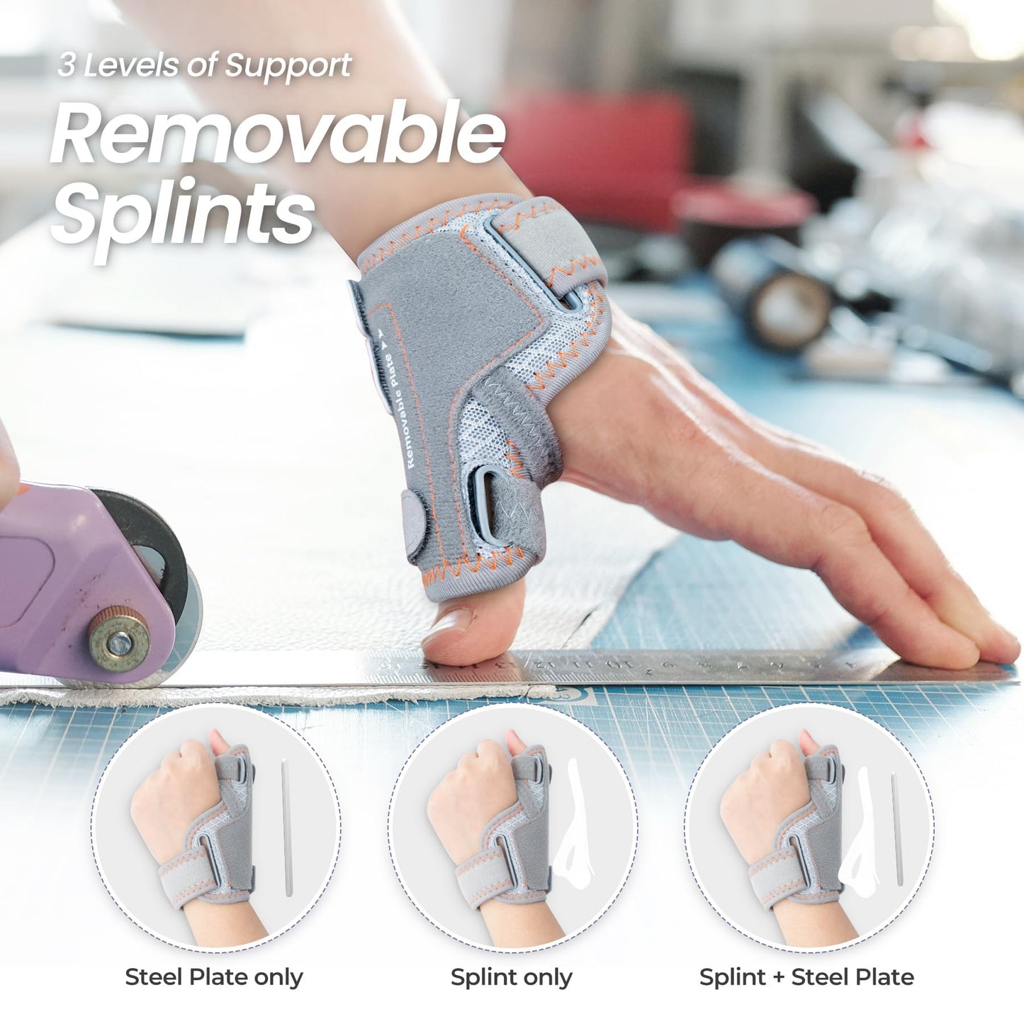 CURECARE New Upgraded 2 in 1 Thumb Brace, Removable Thumb Spica Splint Left Right Hand with 3 Level Stability, Reversible Thumb Support for CMC, De Quervain’s Tendonitis, Trigger Thumb (M/L, Grey)