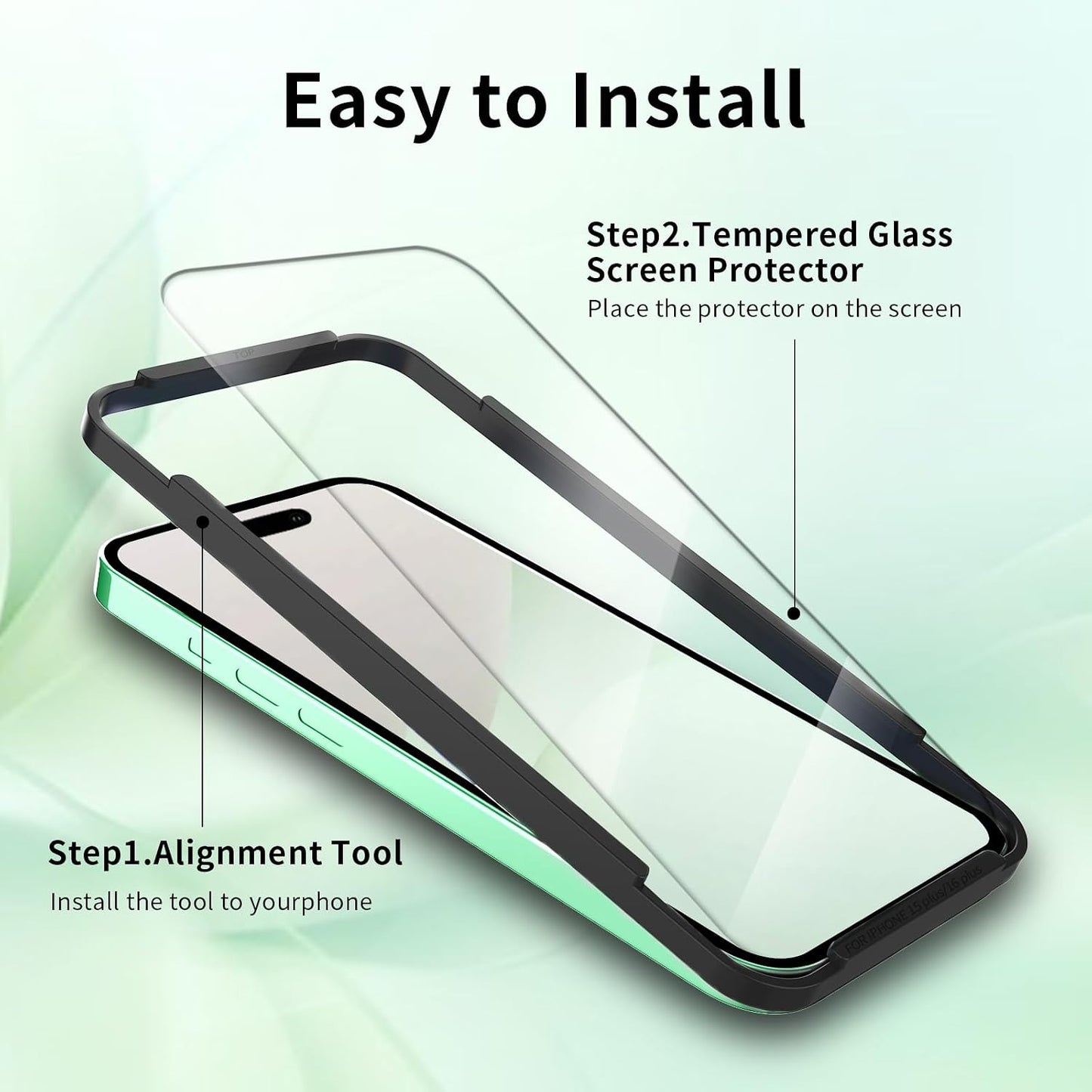 3Pack 16 9H BLEUM CADE Screen Protector for iPhone Plus with Installation Frame, Anti-Fingerprint Hardness Tempered