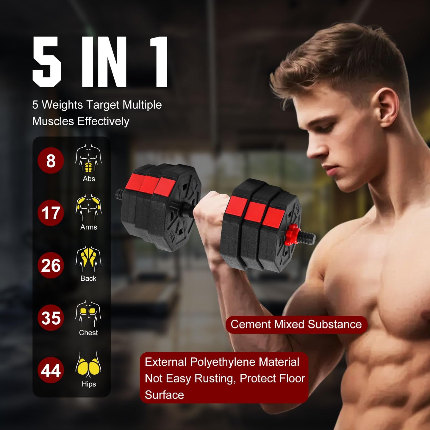 Adjustable Dumbbell Set, 40lbs Free Weights with Connector, Convertible Dumbbell Barbell Push-up Stand Set, 3 in 1 Home Gym Fitness Weight Set for Men/Women