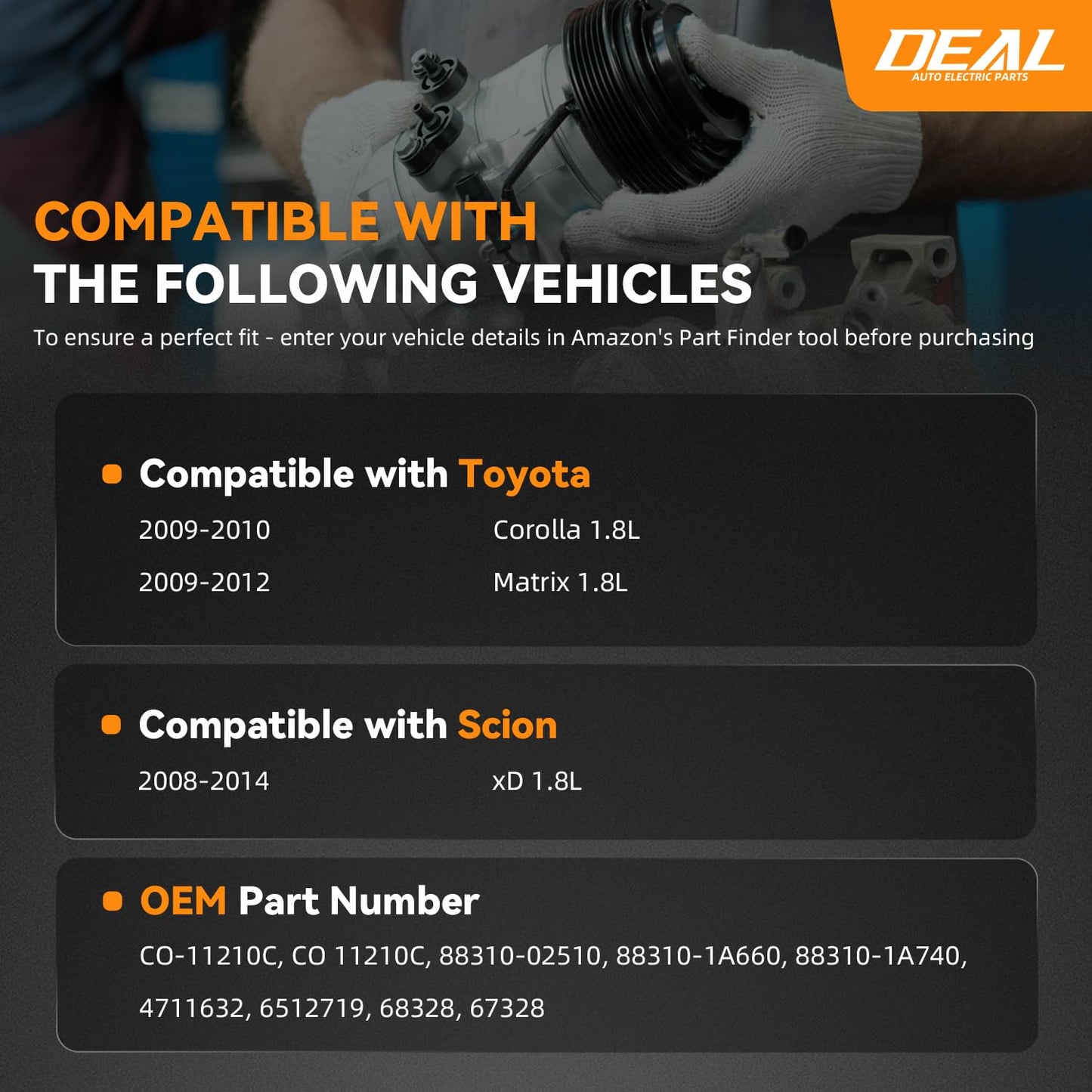 DEAL AUTO ELECTRIC PARTS Air Conditioner A/C Compressor with Clutch 1.8L Compatible with 2009-2010 Toyota Corolla Sedan 2009-2012 Matrix Wagon, 2008-2014 Scion xD Hatchback