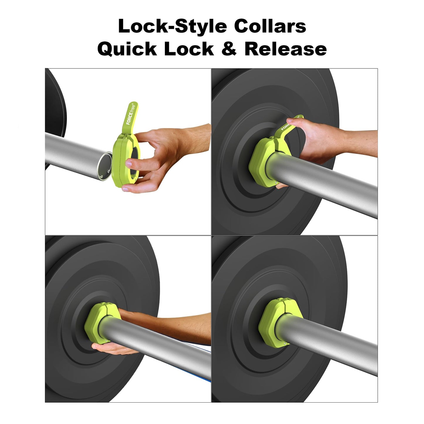 Forcefree+ Barbell Clips (Pair), Barbell Clamps, Quick Release Olympic Barbell Clamps with Anti Slip TPR Grip, Barbell Collars for Secure Weightlifting & Powerlifting (Magnetic, Green)