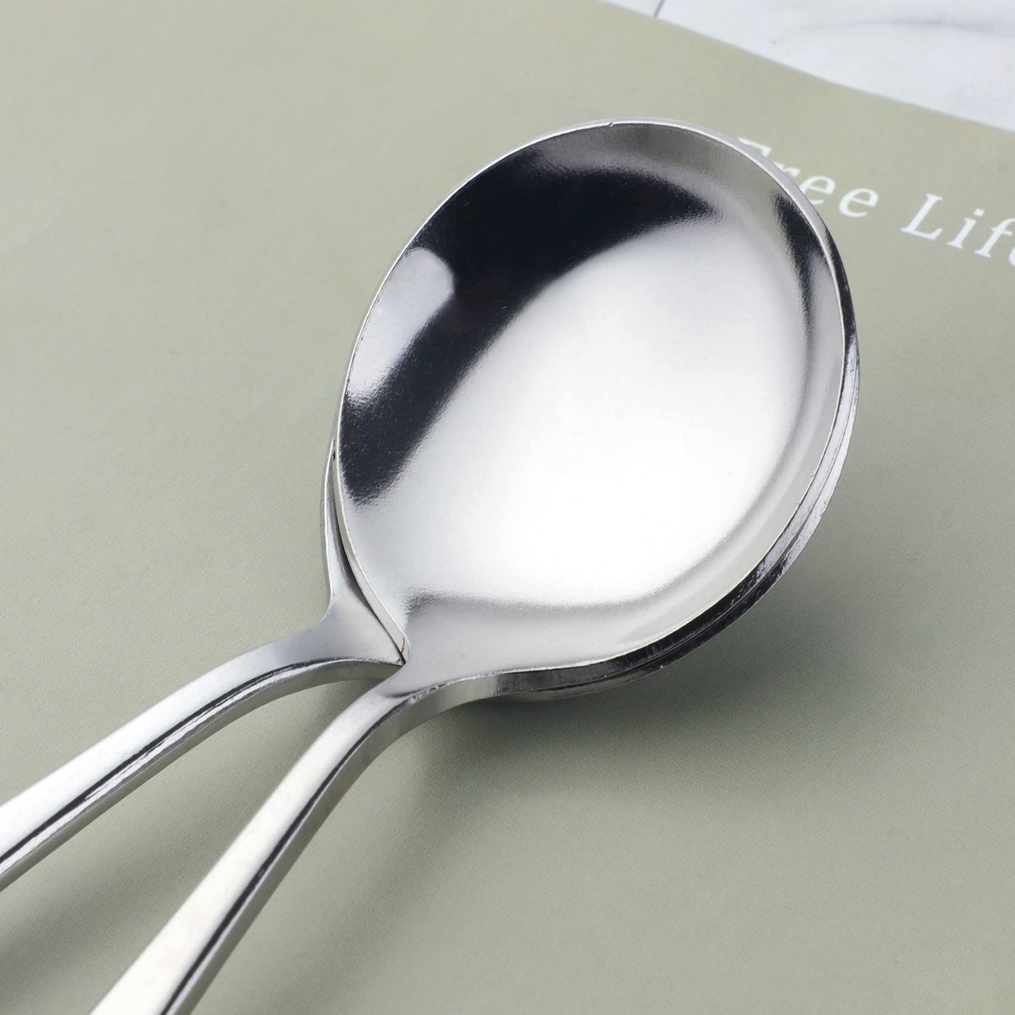 8 Piece Soup Bouillon Cereal Spoon,TEHAHA Stainless Steel Soup Spoons,6.2 Inch Round Broth Spoons,Silver