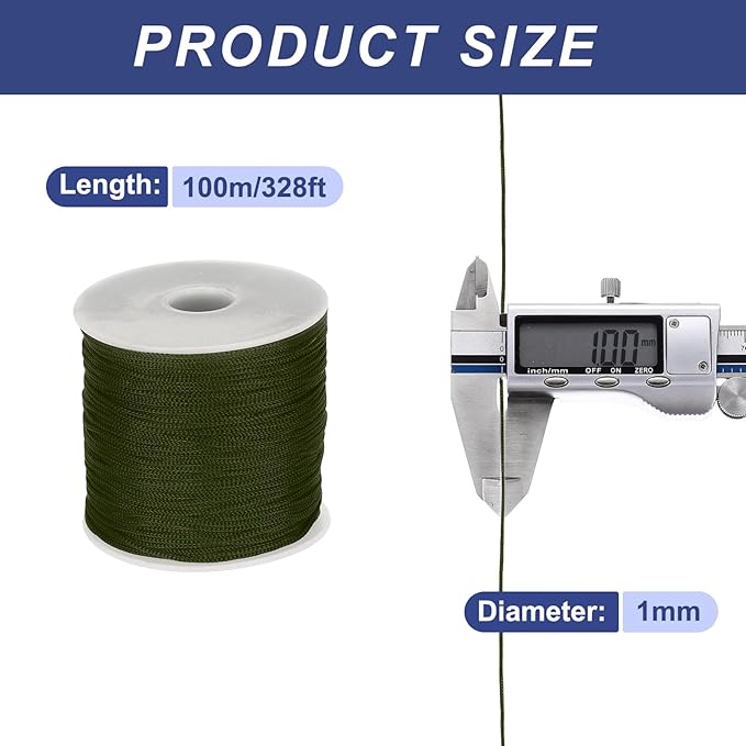 MECCANIXITY 1/16 Inch Polypropylene Rope Braided Ropes, 328ft Nylon Rope Hollow Utility Cord for Clothesline, Camping, Hiking, Outdoor, Deep Green