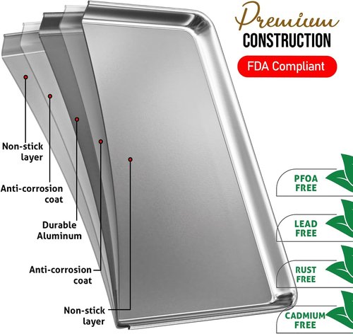 JoyTable Aluminum Baking Sheet Set - Non-Stick Quarter Sheet Pan for Baking & Roasting | 9 x 13 Inches