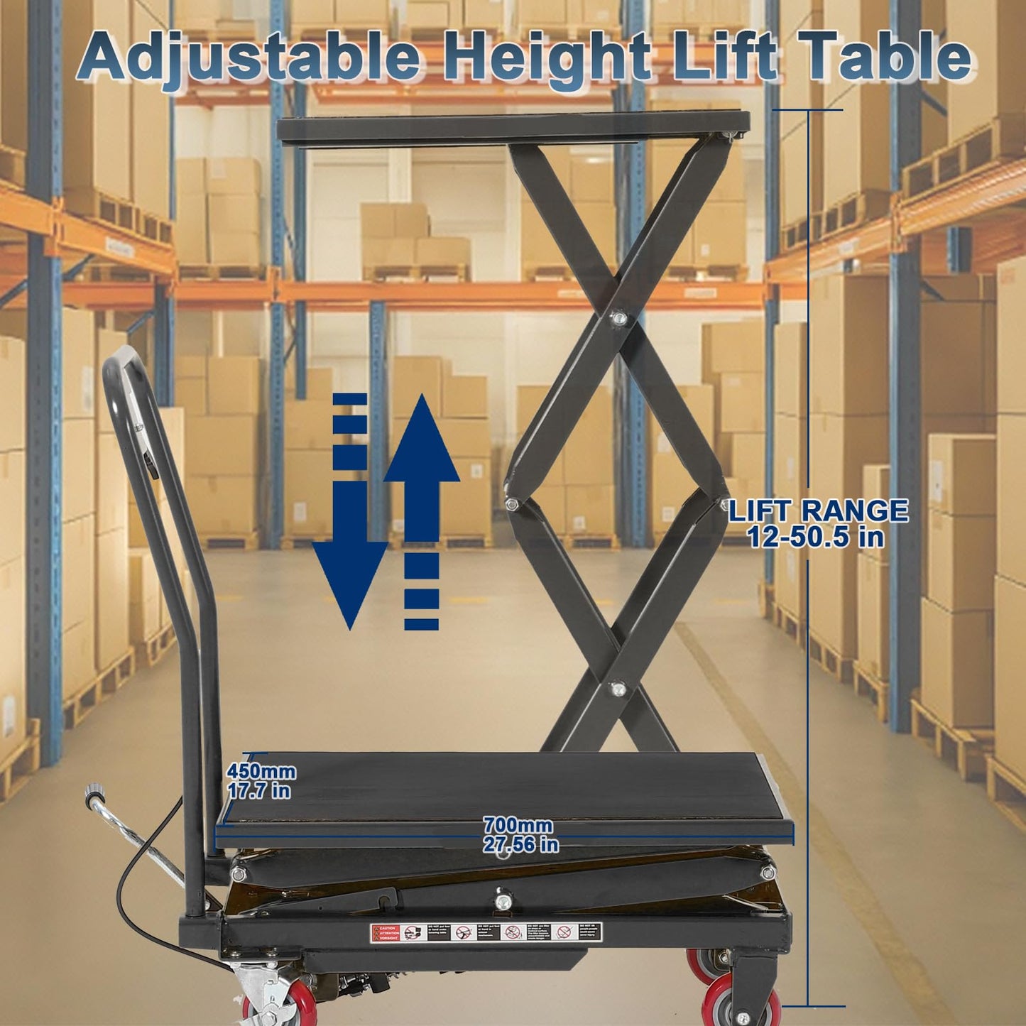 Hydraulic Lift Table Cart, Double Scissor Manual Lift Cart, 12-50.5 in Lifting Range, 330 LBS Capacity, Industrial Lifting Table with Wheels for Warehouse Shop,Black