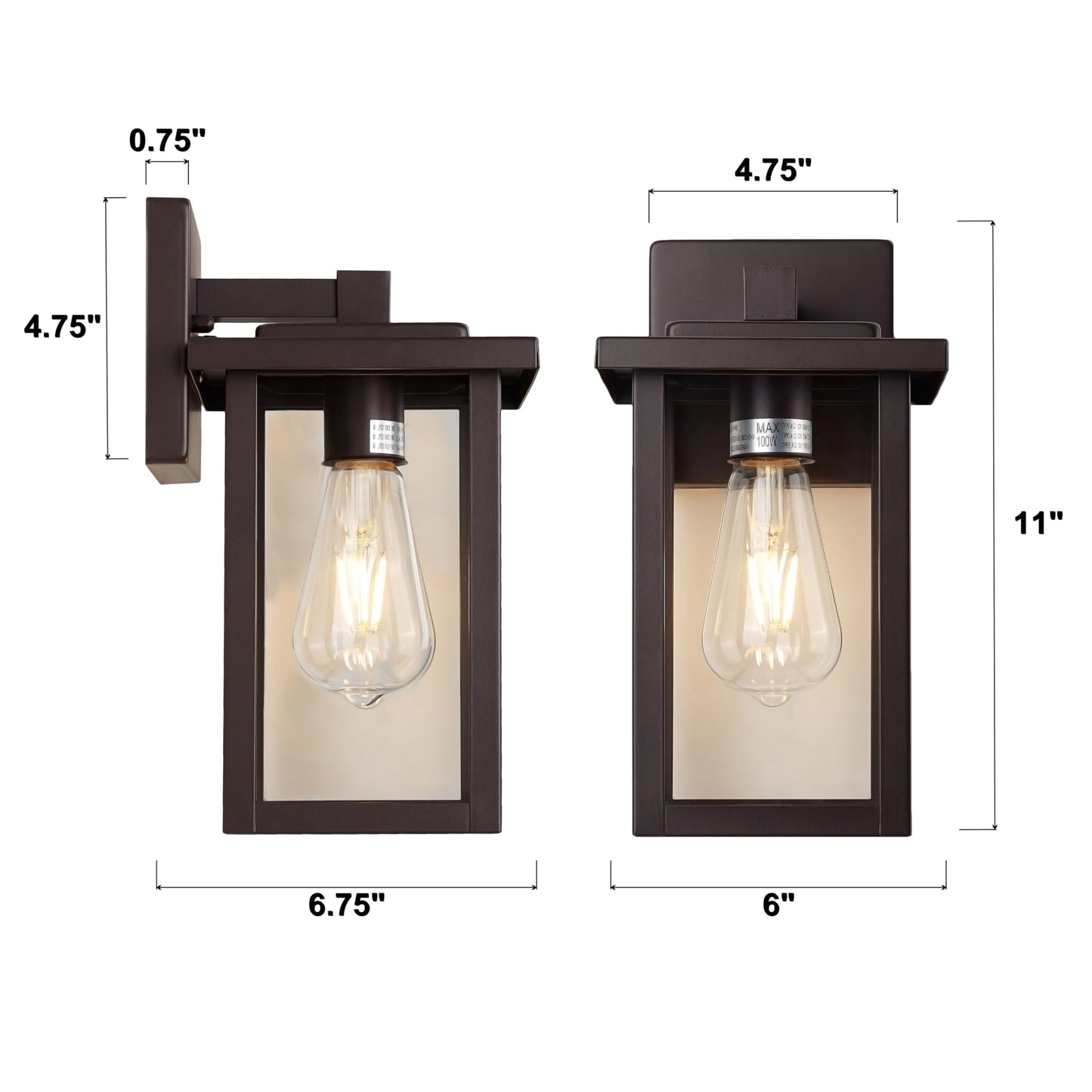 ACLand Outdoor Wall Light Fixture, Waterproof, Bronze, E26 Sockets, 11in Clear Glass Shade, Model A40225A