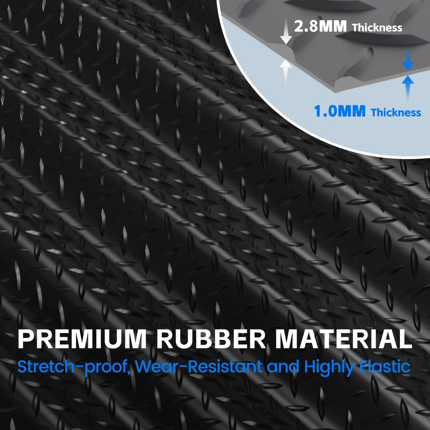 StellarStar 8x25 FT Garage Floor Mat, 2.8mm Thickened PVC Flooring Roll for Under Car, 200 SQFT Diamond Plate Black Garage Mats for Garage, Warehouse, Basement, Factory, Trailer (Include Tapes)