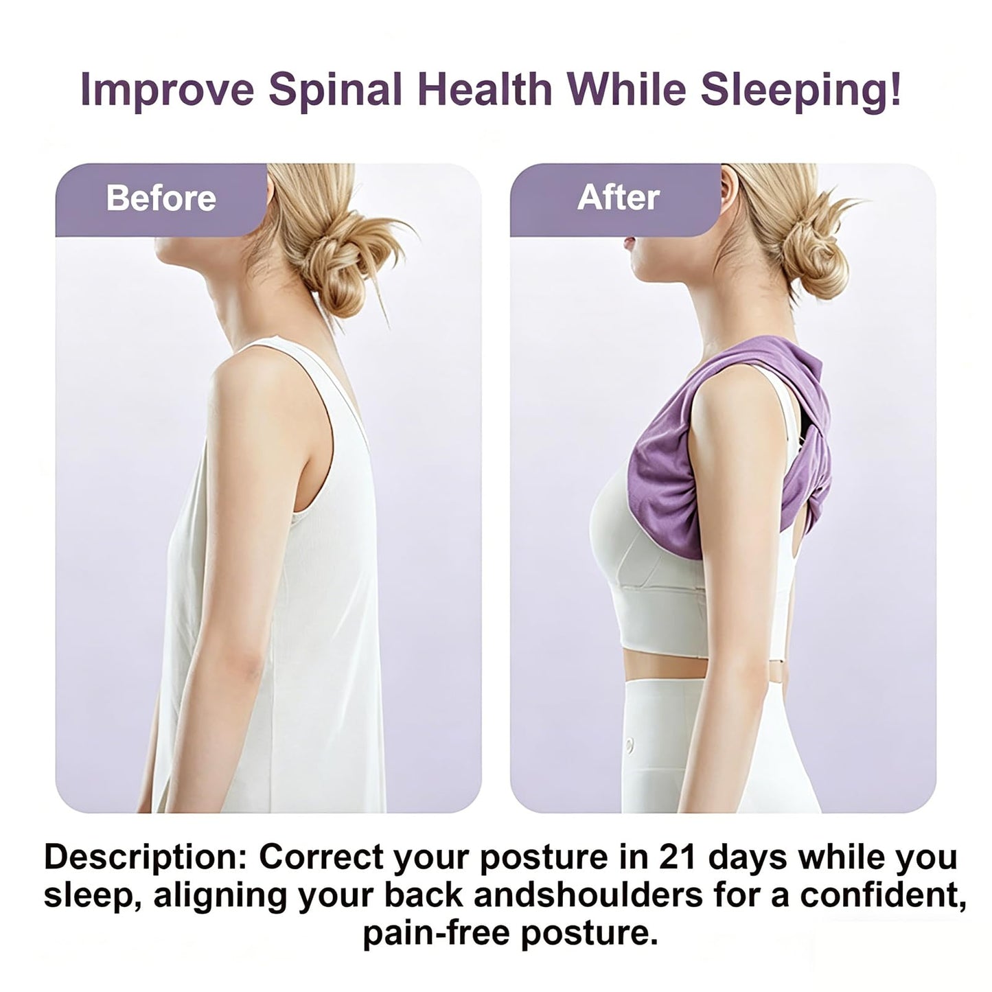 SOMIVOT Posture Corrector for Sleeping – Upper Back and Shoulder Alignment Brace with Soft Support Pad, Comfortable Nighttime Clavicle & Posture Training Strap for Men and Women (Large)