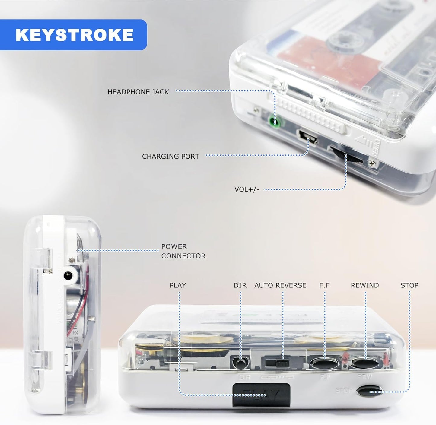Burtowic Cassette MovementEarphone,Cassette MP3 Auto Reverse Clear Stereo Player,Built-in Cool Copper Wheel Tape