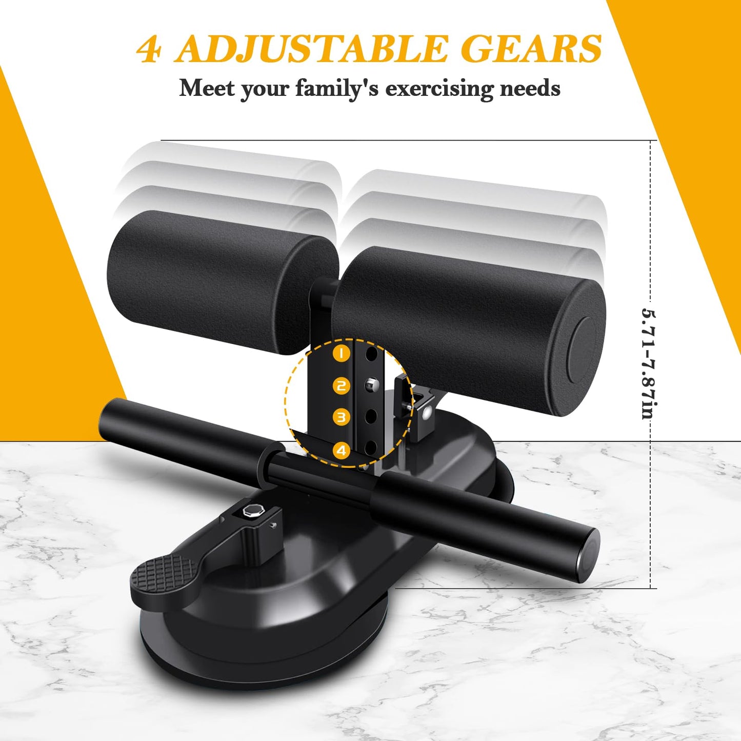TARFEPA Sit Up Assistant Device Bar for Floor, Portable Sit Up Exercise Equipment with 2 Strong Suction Cups and Adjustable Foot Holder, Abs Master for Home Workout, Black