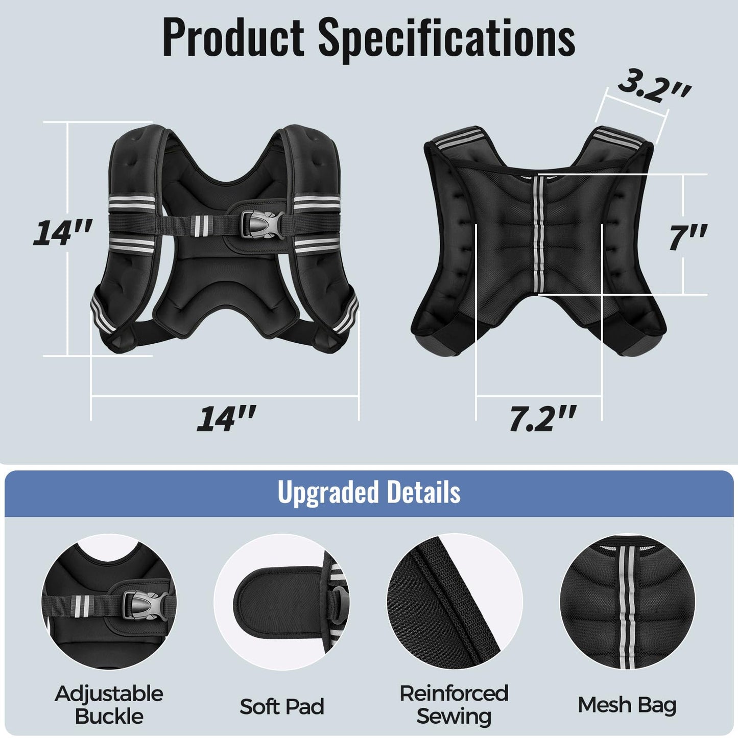 Zeerun Weighted Vest for Women & Men with Reflective Stripe and Adjustable Buckle, Comfortable & Durable Rucking Vest for Walking, Running & Strength Training, 10LBS-Black