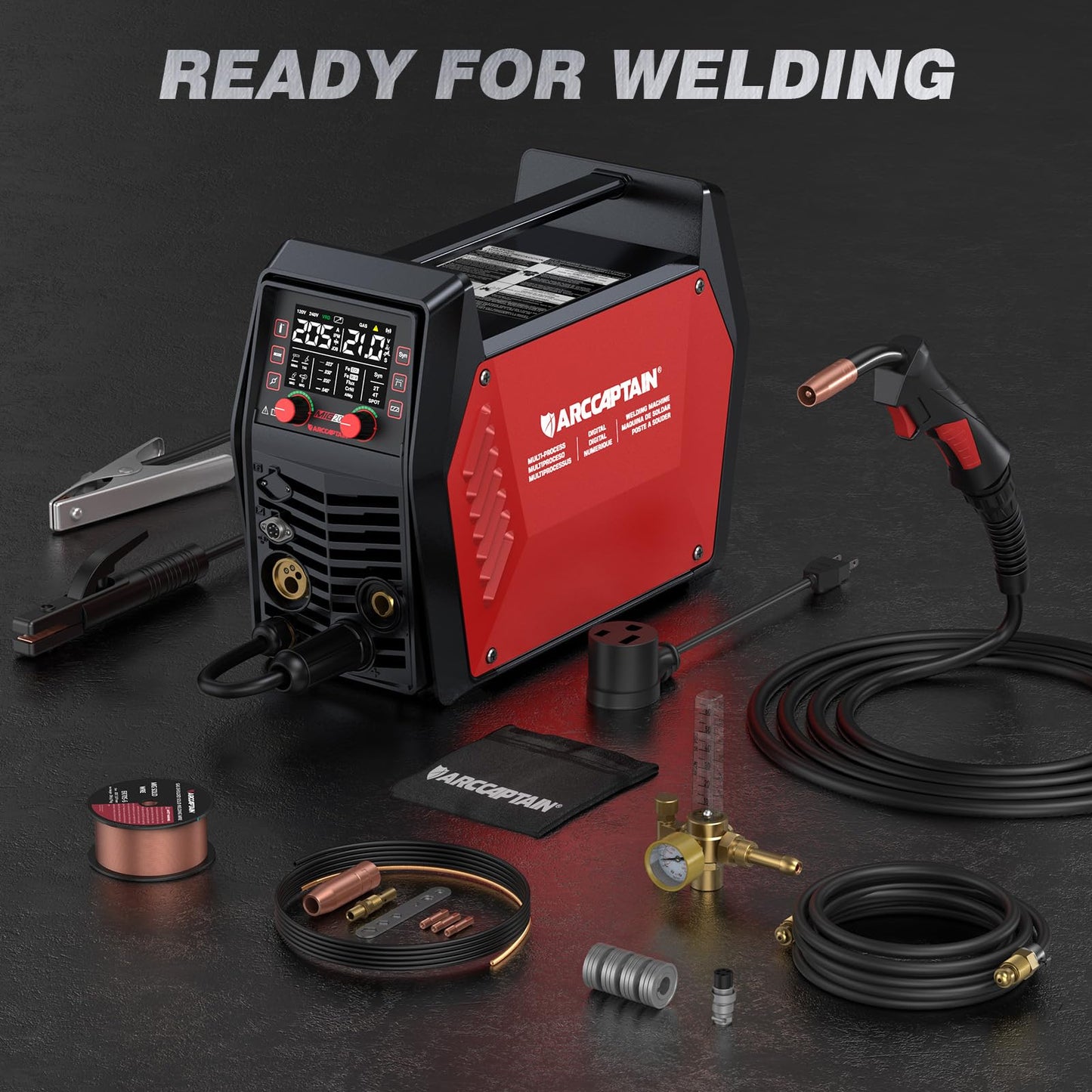 ARCCAPTAIN iControl MIG205 Pro MIG Welder 205A 120V 240V Gas MIG/Gasless Flux MIG/MMA Stick/Lift TIG/Spot Welding/Spool Gun Aluminum Welding Machine, 6 in 1 Professional Welder Machine, APP Control