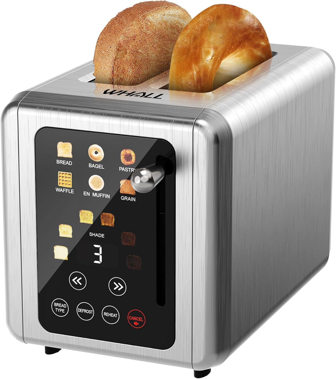 WHALL® Touch Screen Toaster - 2 Slice Stainless Steel with Digital Timer & 6 Shade Settings | Extra Wide Slots