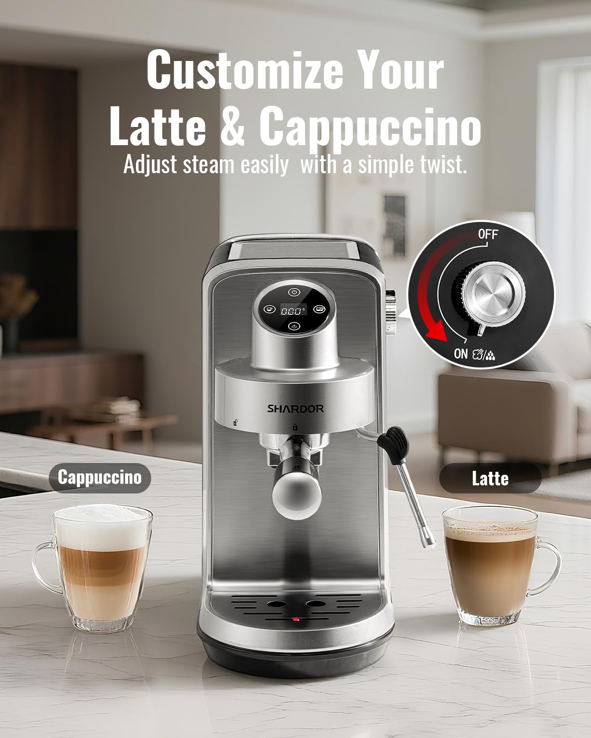SHARDOR 64mm Burr Coffee Grinder with Espresso Machine 20 Bar