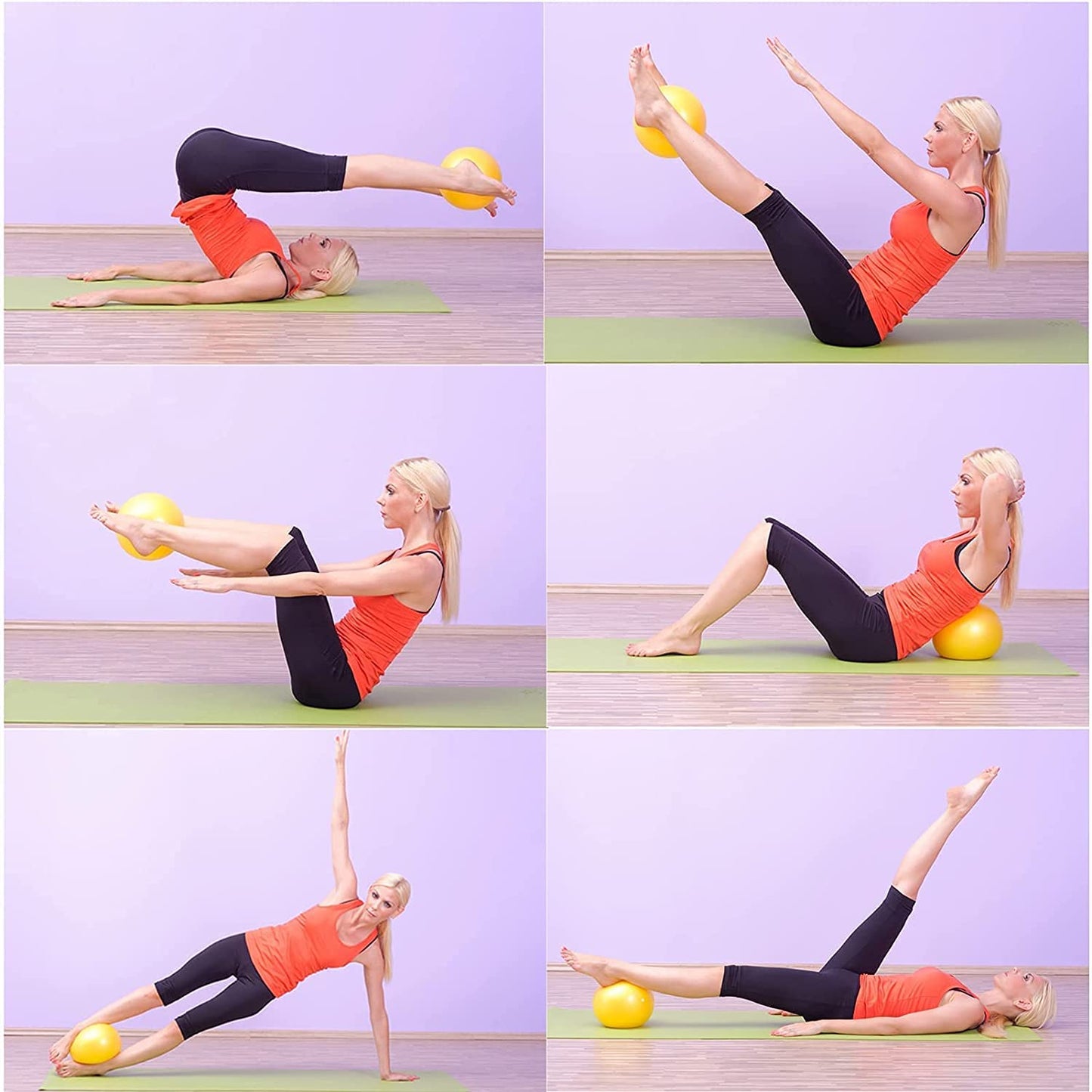JUFANGFIN 9-Inch Pilates Exercise Ball for Yoga, Barre, Fitness & Physical Therapy Mini Squishy Balance Ball for Home Workouts(6PCS-Purple)