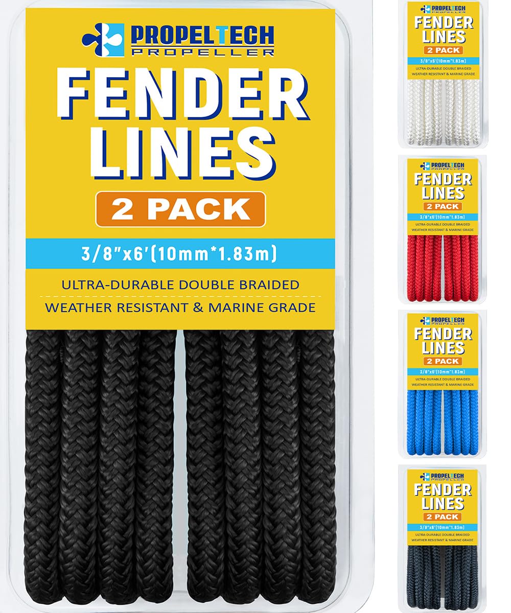 2 Pack 3/8'' x 6' Boat Fender Lines for Mooring, Docking Ties & Small Boat,Premium Marine- Grade Double Braided Nylon Boat Rope with a 5" Eyelet,Anti-Wear & Weather-Resistant-Black