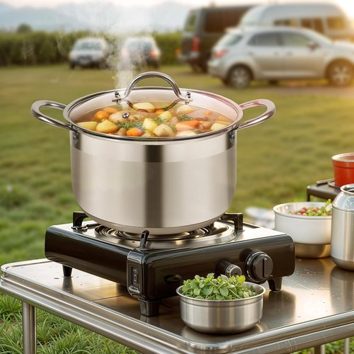 Kirecoo Stainless Steel Stock Pot - 8 Quart Heavy-Duty Induction Cookware with Visible Lid for Pasta & Soup