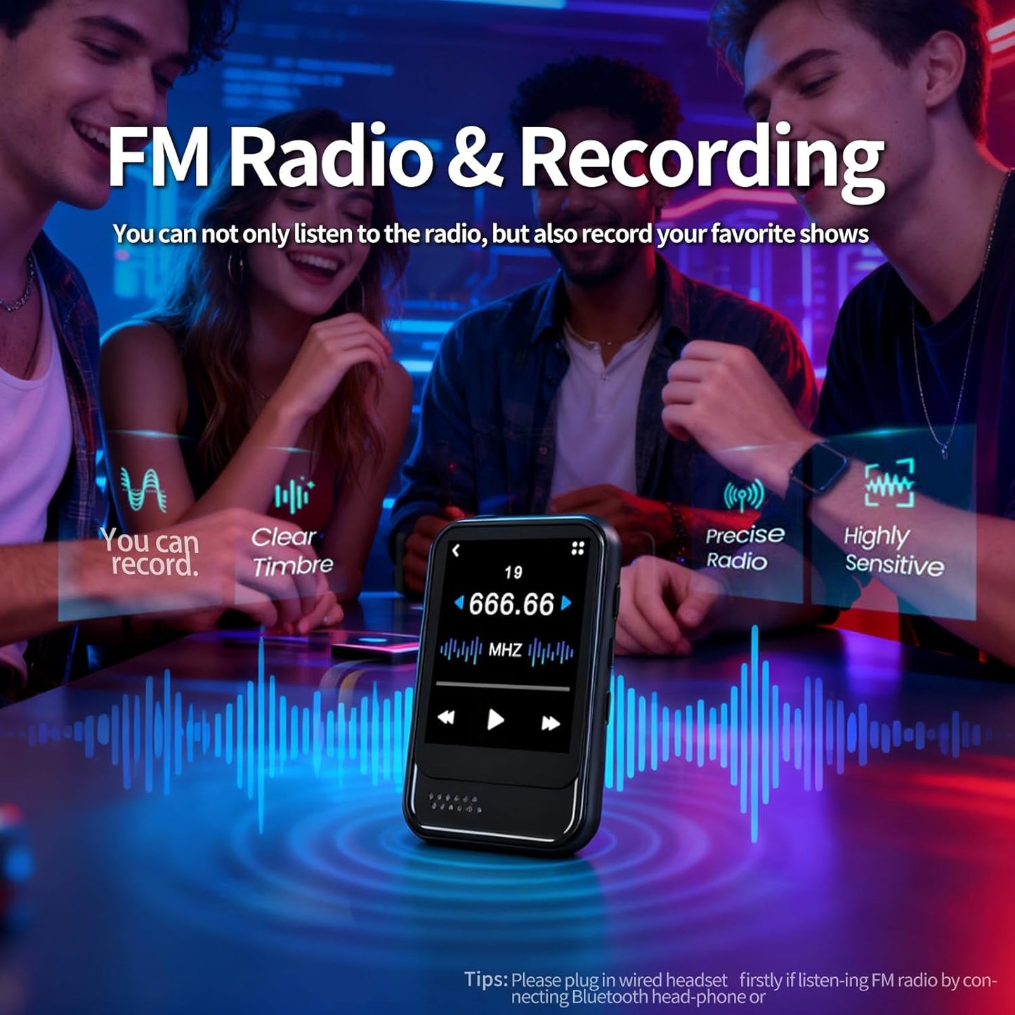 Resvocal MP3 MP3 512GB Player with Bluetooth,Mini Player with Speaker,Built-in Micro SD Card Slot,Portable Music Player