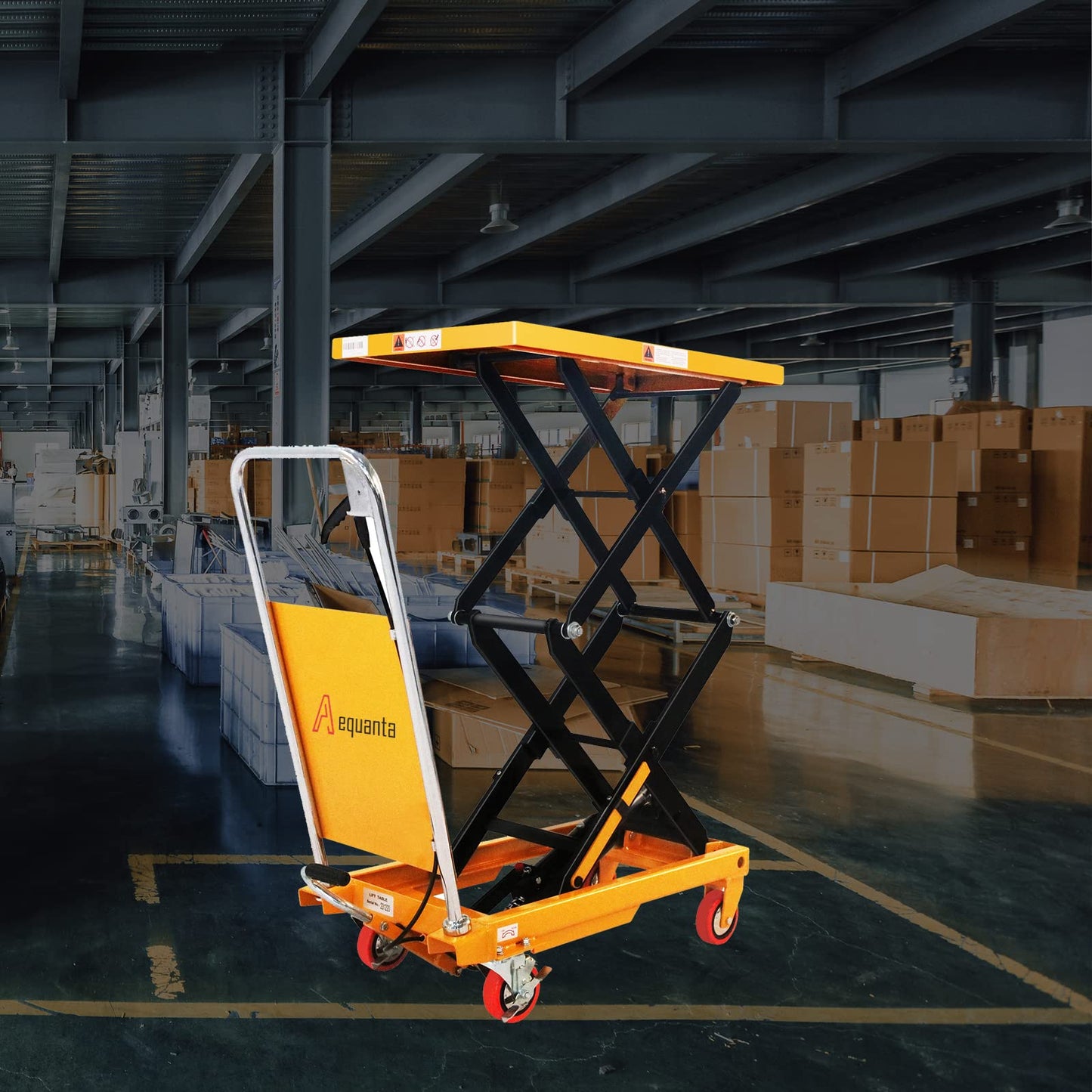 Aequanta Hydraulic Lift Cart Table Manual Double Scissor Lift Table 330lbs Capacity 43.3" Lifting Height
