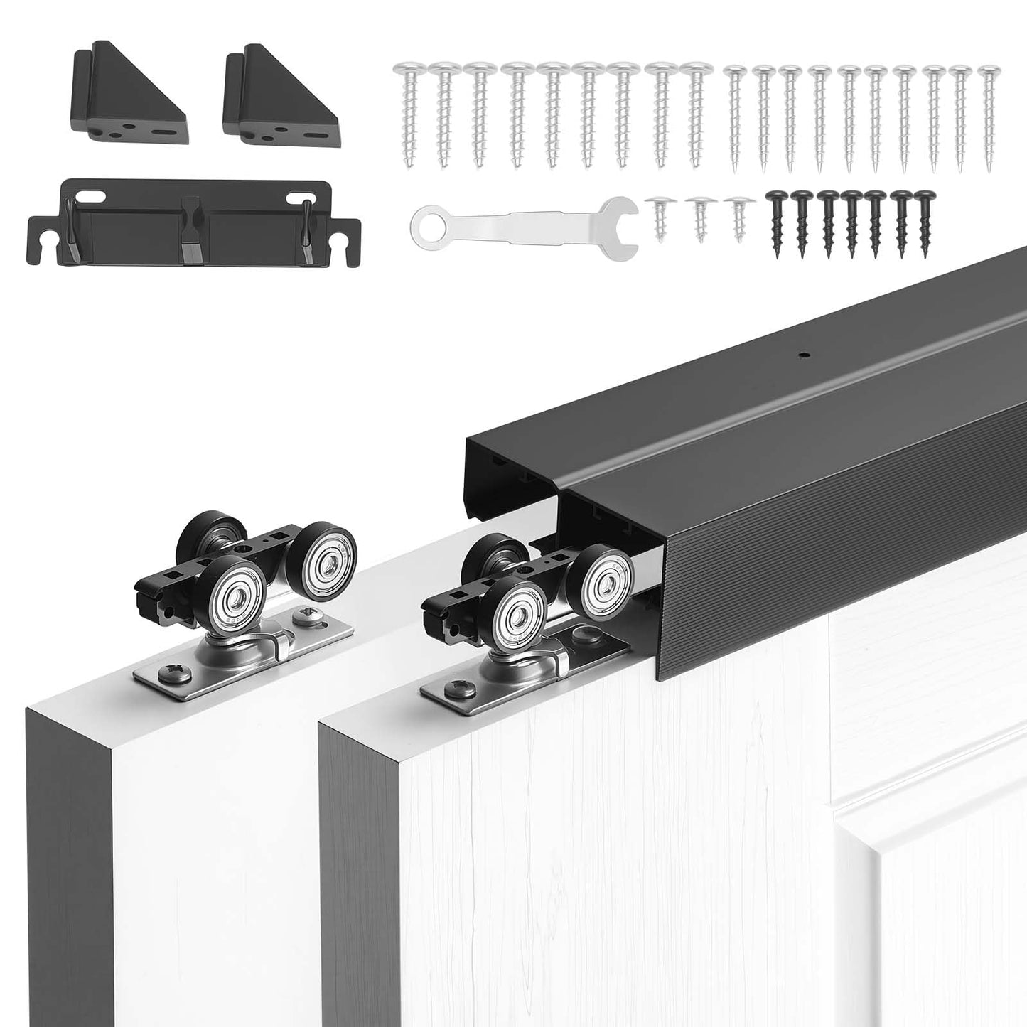 VEVOR Bypass Sliding Door Hardware Kit, 5 ft Aluminum Alloy Dual-Track Bypass Door Hardware, Smooth and Quiet Sliding, Easy to Install, for 1" to 1 3/4" Thickness 30" Width 2 Door System, for Closet