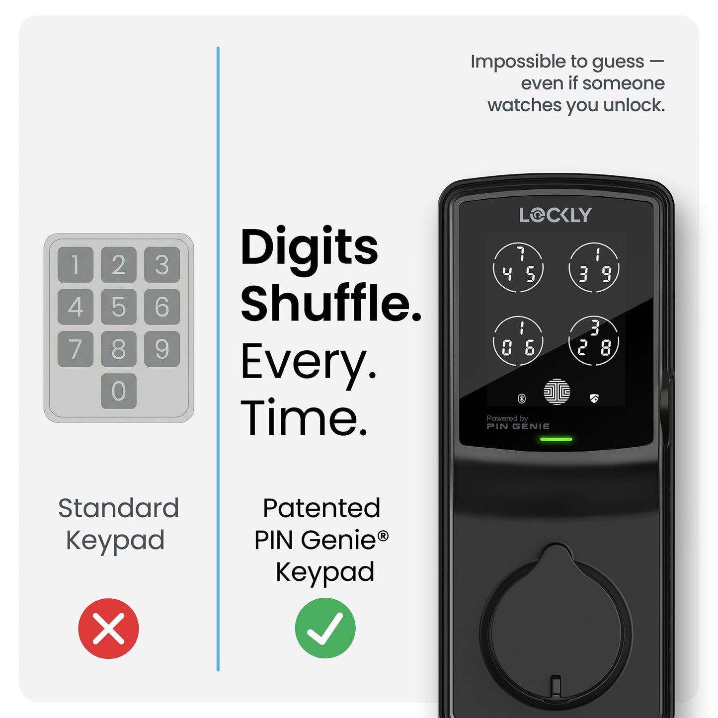 Lockly Secure Plus, Keyless Entry Door Lock, Smart Locks for Front Door, Smart Lock Deadbolt, PIN Genie® Keypad, 3D Biometric Fingerprint Sensor, Auto Lock Smart Door Lock
