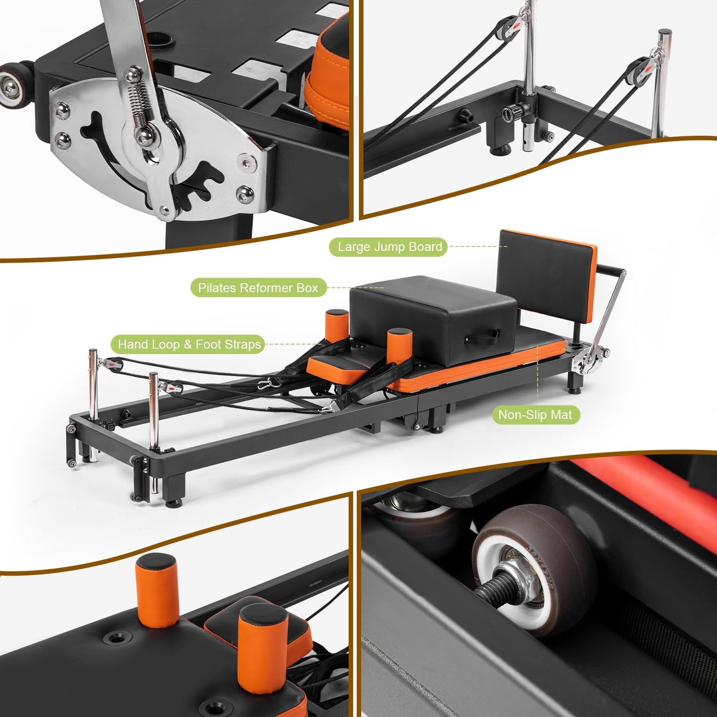 Pilates Reformer, Pilates Equipment for Home and Gym Workout, Foldable Pilates Reformer Machine (with Jump Board and Box), Suitable for Beginners and Advanced Users, up to 500 lbs