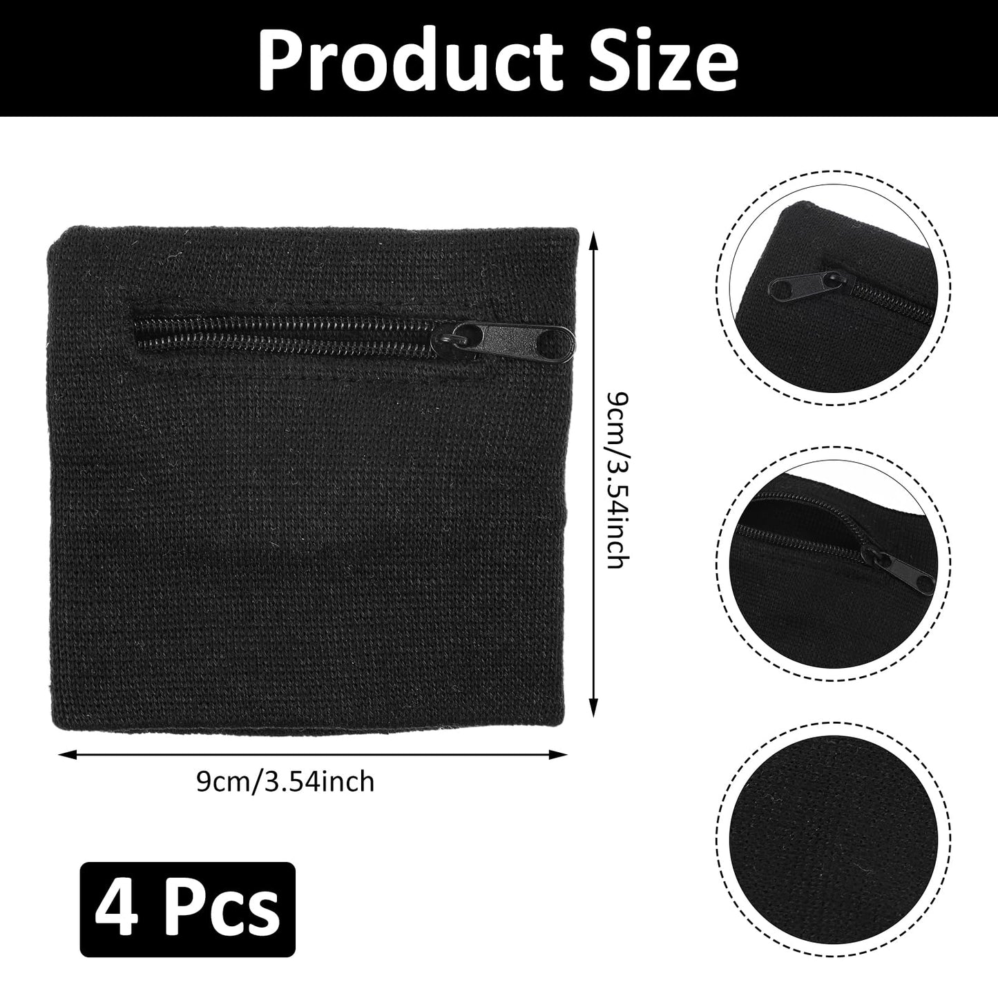 4Pcs Wrist Wallet,Wrist Sweatbands with Zipper Wrist Pouch for Women Men Running Walking Hiking Jogging Sports Sweatband Key Card Coin Storage（Black White）
