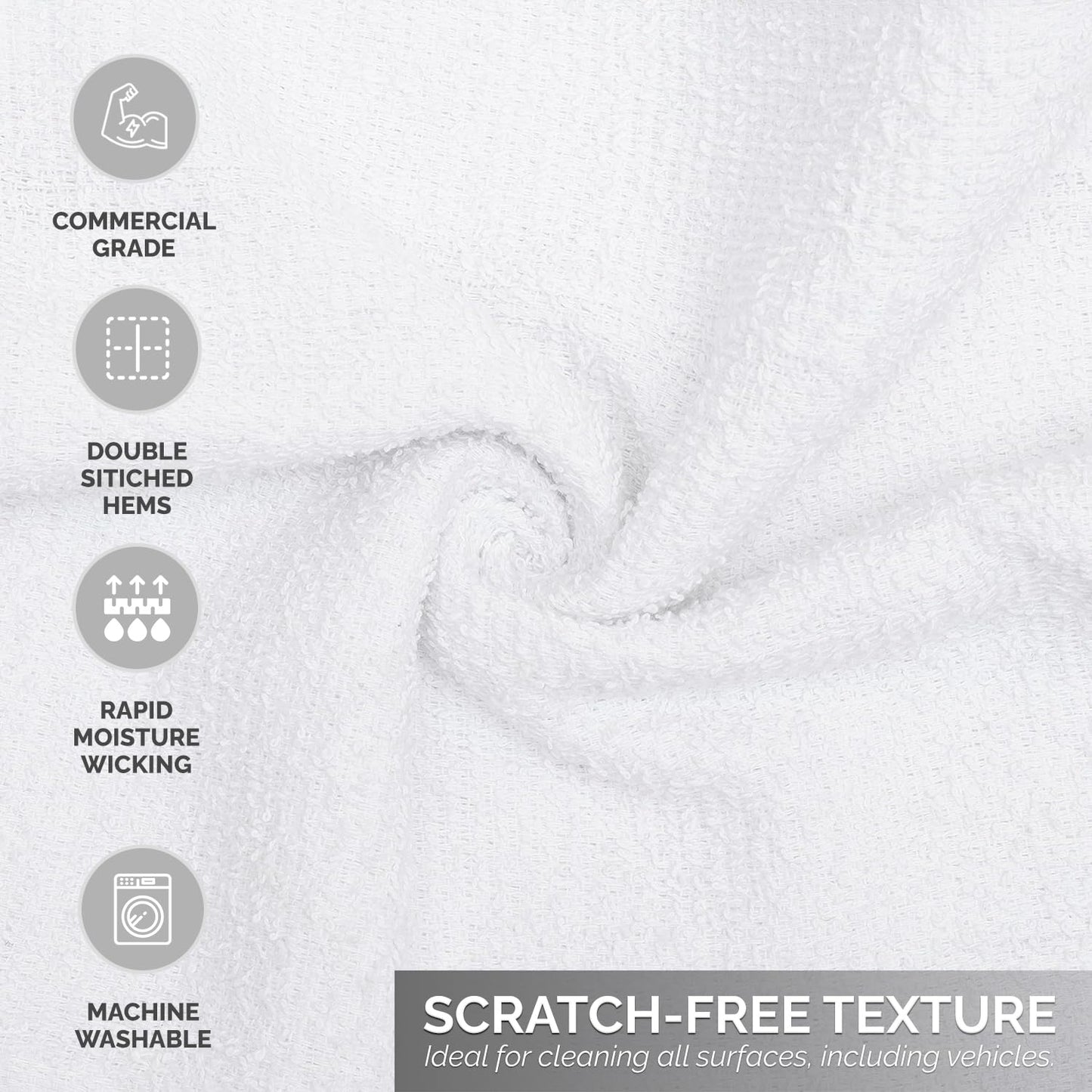 Reed&Pick Terry Bar Mop Towels (Value Pack of 100) Size 14"x17" – Absorbent and Durable, Multipurpose Cleaning Rags, Cotton Cleaning Towels, Terry Cloth Rags, Reusable Shop Rags (White)