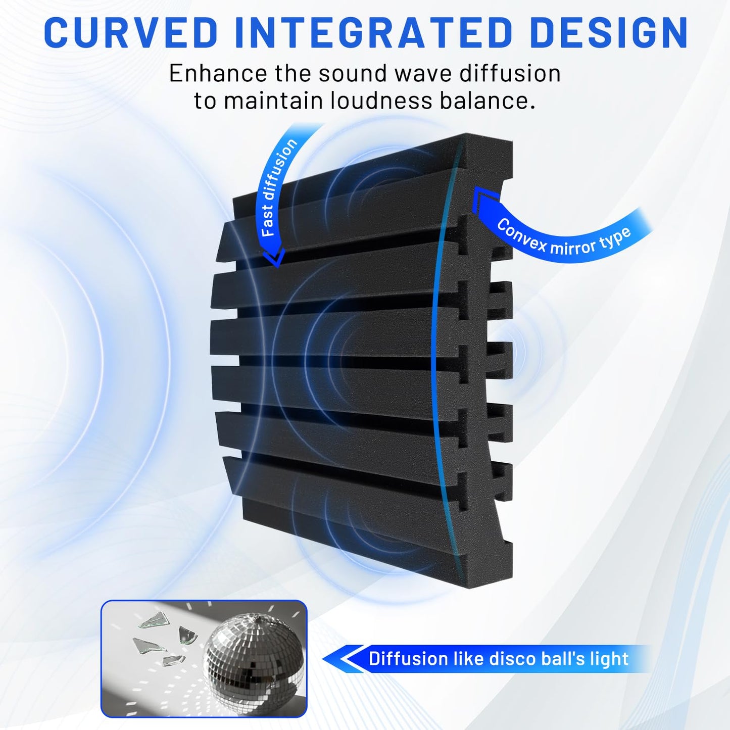 Focusound 24 Pack Curved Acoustic Foam Panels 3" x 12" x 12" Sound Proof Foam Panels Soundproofing Noise Cancelling Wedge Panels for Home Office Recoding Studio with 150 PCS Double-Side Adhesive