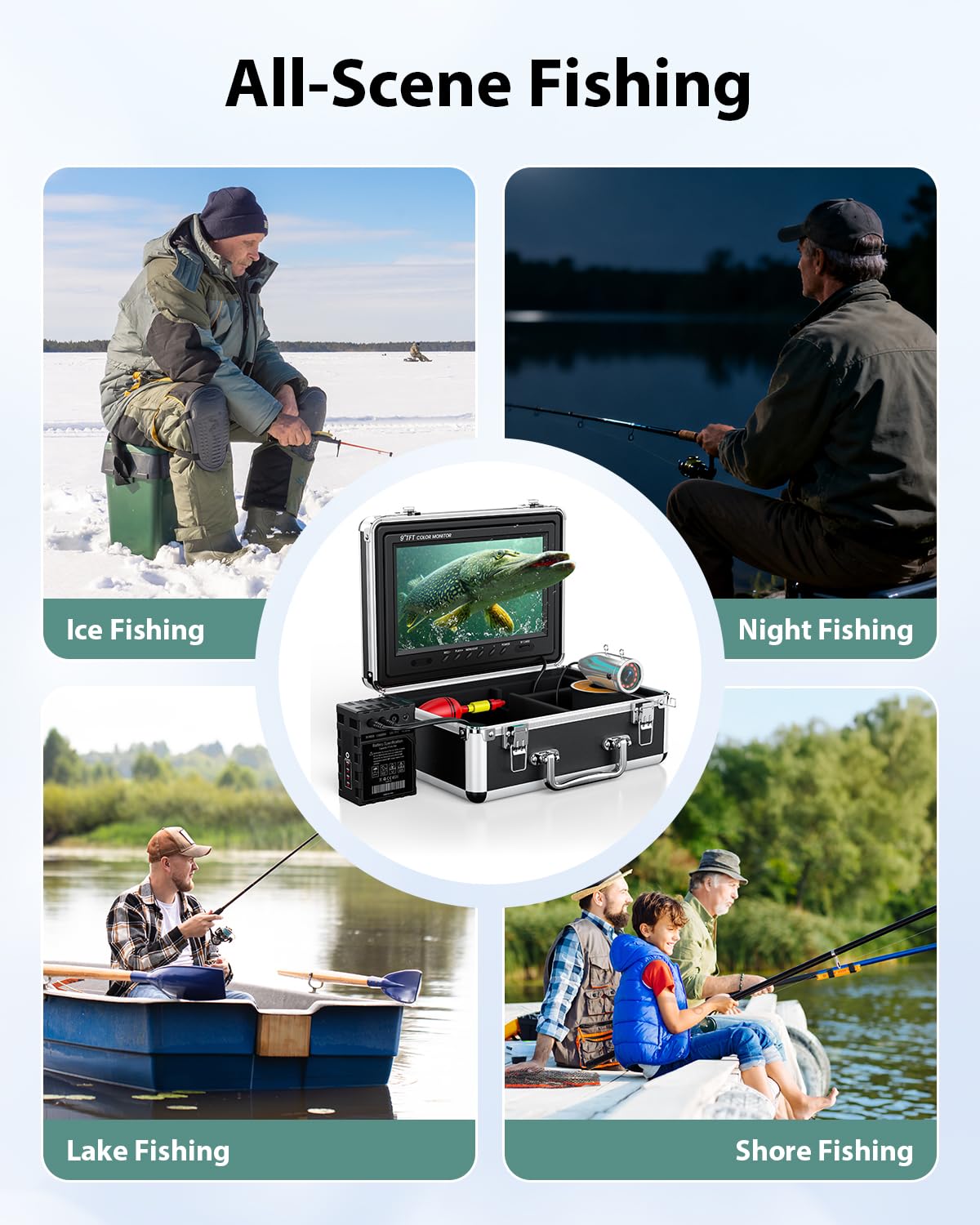 Eyoyo Underwater Fishing Camera Portable Video Fish Finder 9 inch LCD Monitor 1000TVL Waterproof Camera Underwater DVR Video Fish Cam 30m Cable 12pcs IR Infrared Lights for Ice, Boat and Lake Fishing
