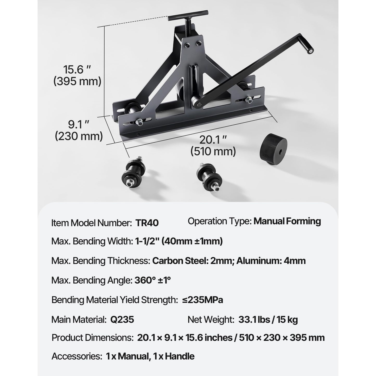 Mophorn 1-1/2" Tubing Rolling Bender Manual Square & Rectangular Tube Bender 14 Gauge Roller Tubing Roller Flat Bar Bender For Mild Steel Cooper & Aluminum