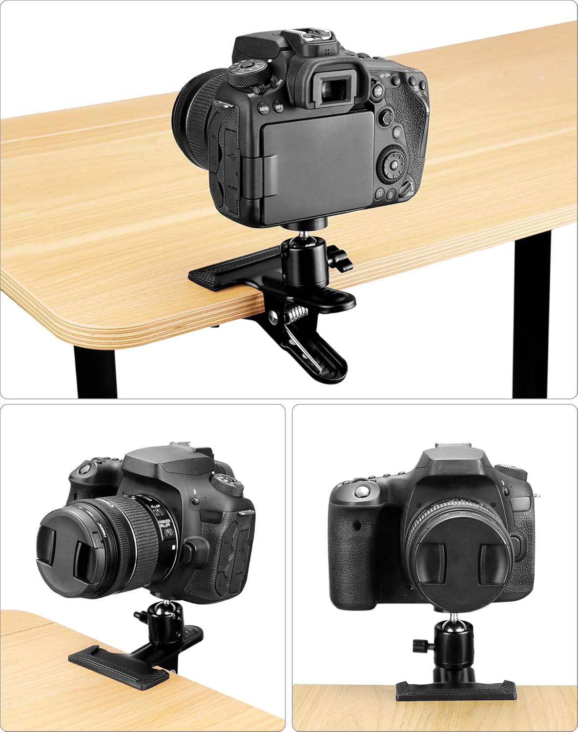 QWORK 4 Pack 360 Multifunctional Tripod Camera Clamp Flash Holder with Swivel Tripod Mini Ball Head, Black
