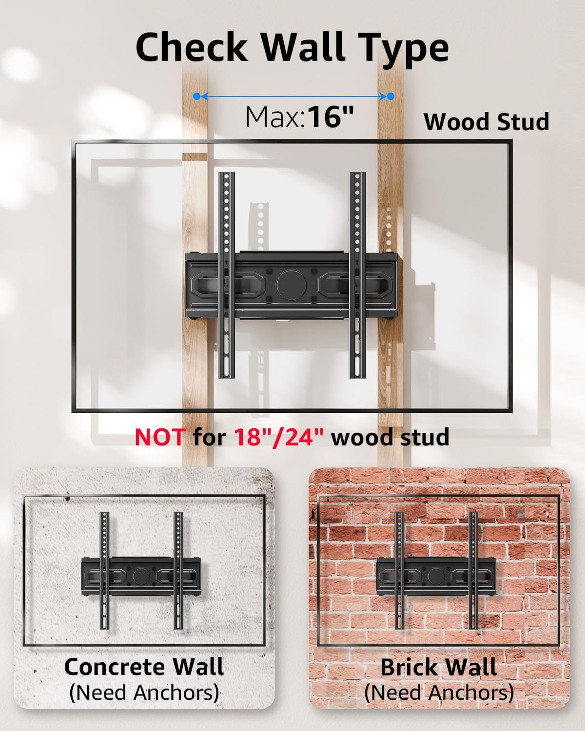 MOUNTUP 32-65 inch Screen/LED/4K 16 400X400mm, 99lbs EconoMe TV Wall Mount for Most Flat TVs, TV Mount with Swivel