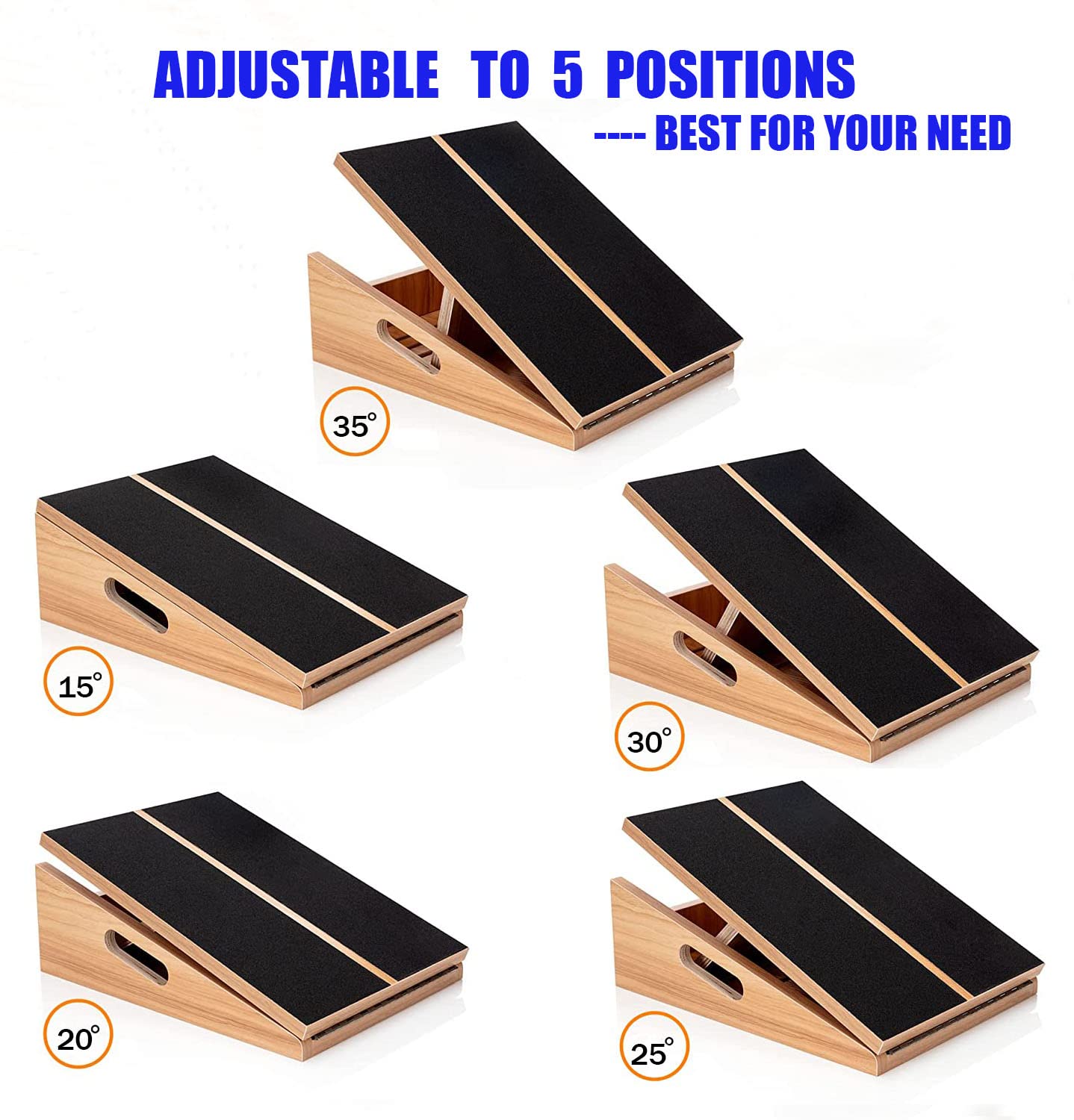 Slant Board for Calf Stretching Wooden Calf Stretcher Incline Board Adjustable Calf Stretch Board for Squats Knees Ankle