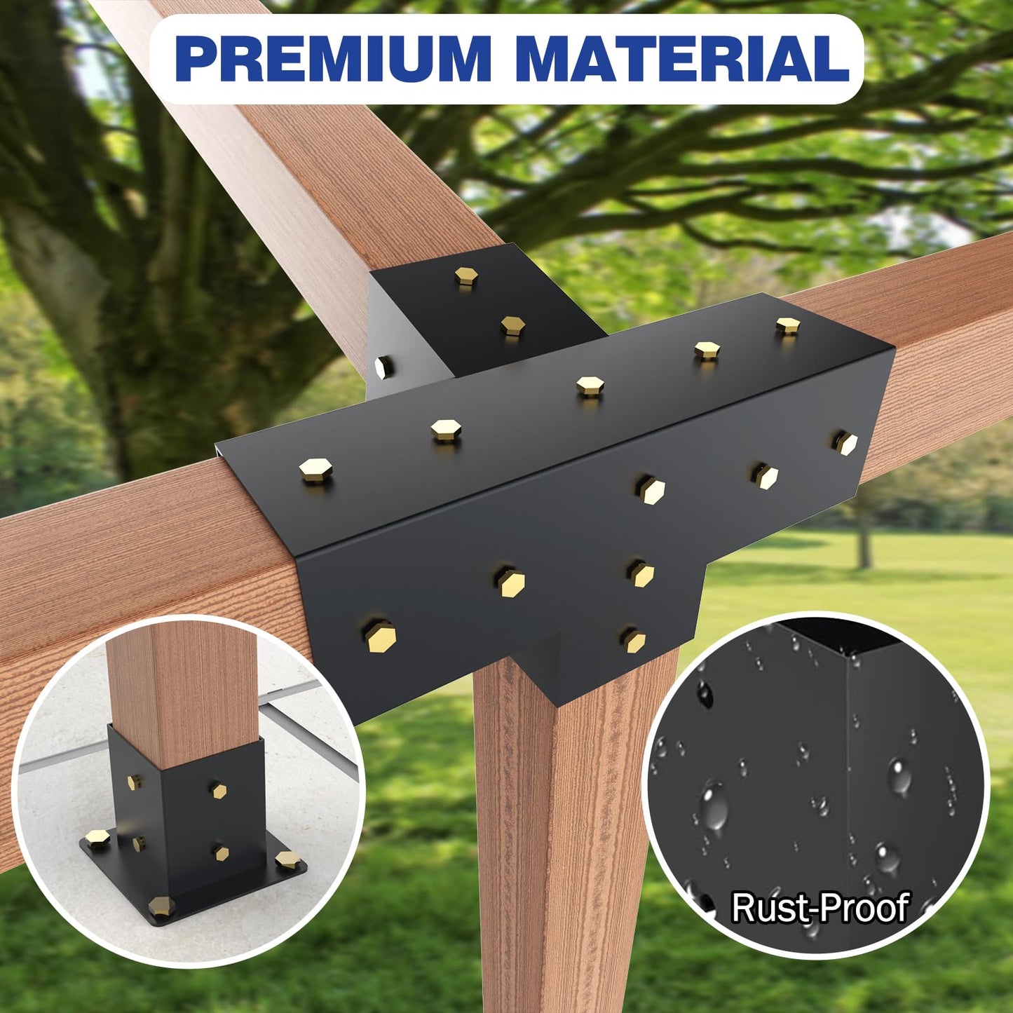 Pergola Kit, 15° 4-Way Slanted Roof Pergola Bracket Set, PowderCoated Roof Wall Mount Pergola Brackets 4" x 4" (Actual: 3.5x3.5 Inch), Pergola Hardware for Porch Gazebo Backyard (3 pcs), Black